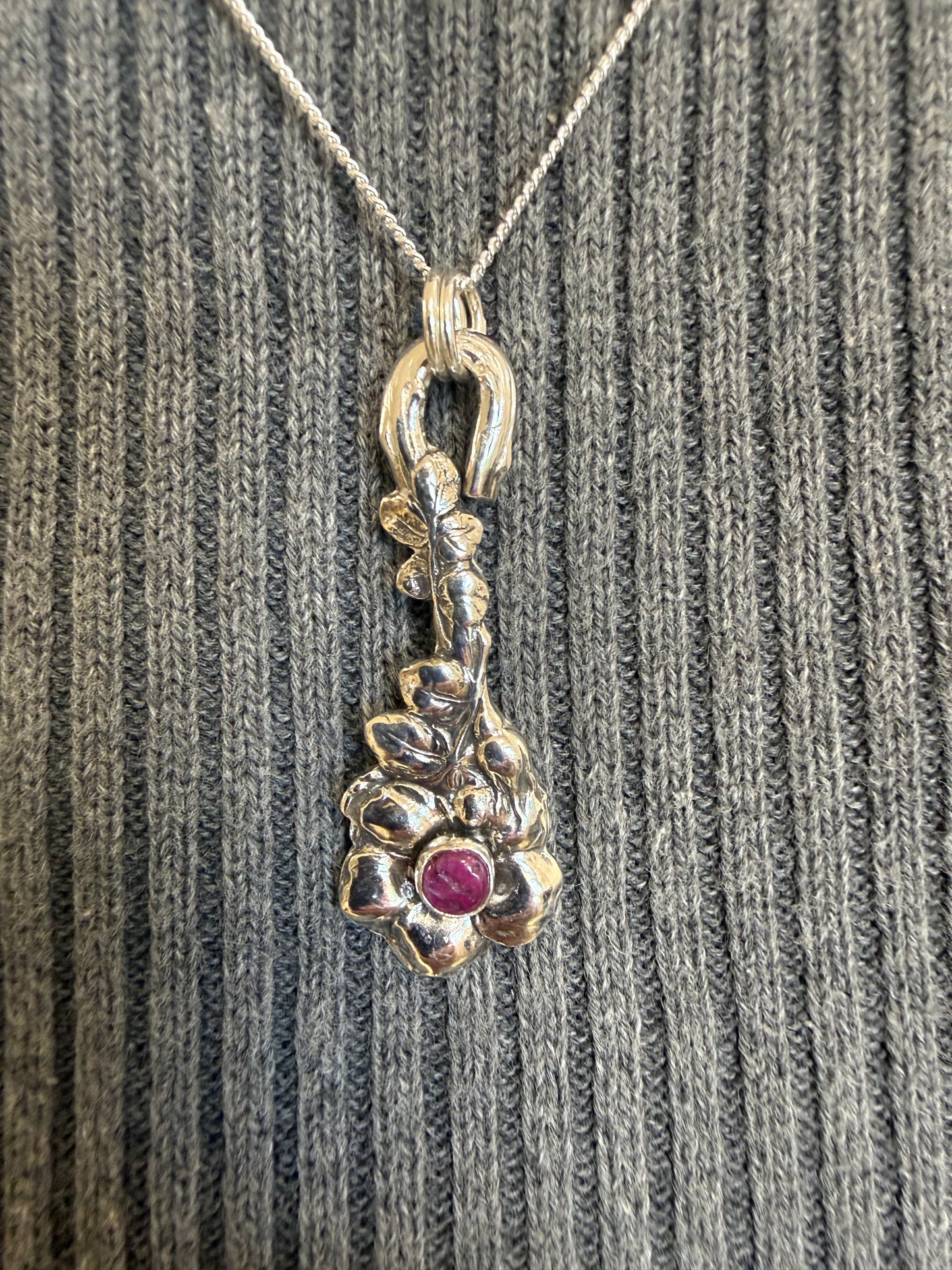 Hand Made Sterling Silver with Ruby Pendant Necklace