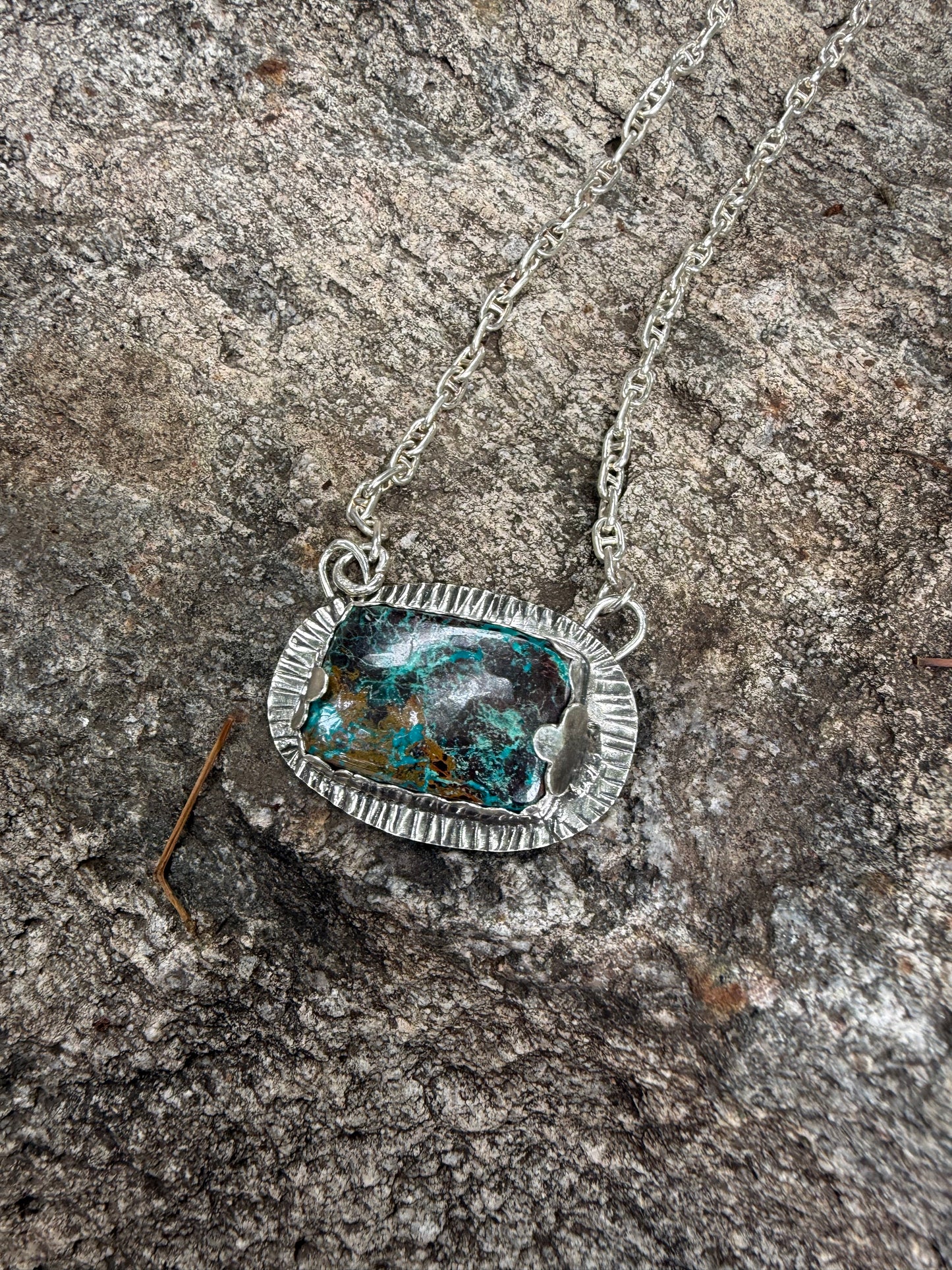 Hand Made Sterling Silver Azurite Pendant Necklace