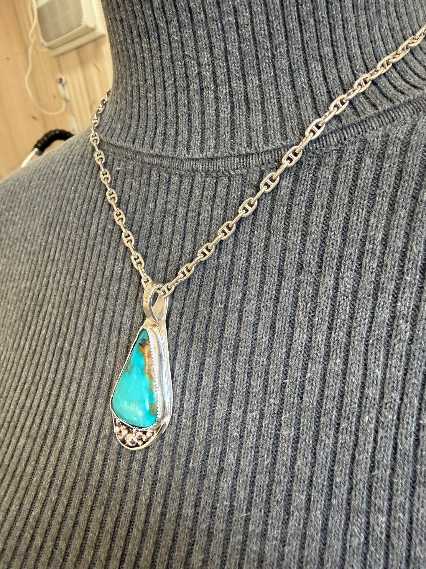 Handmade Sterling Silver Pendant Necklace Kingman Turquoise