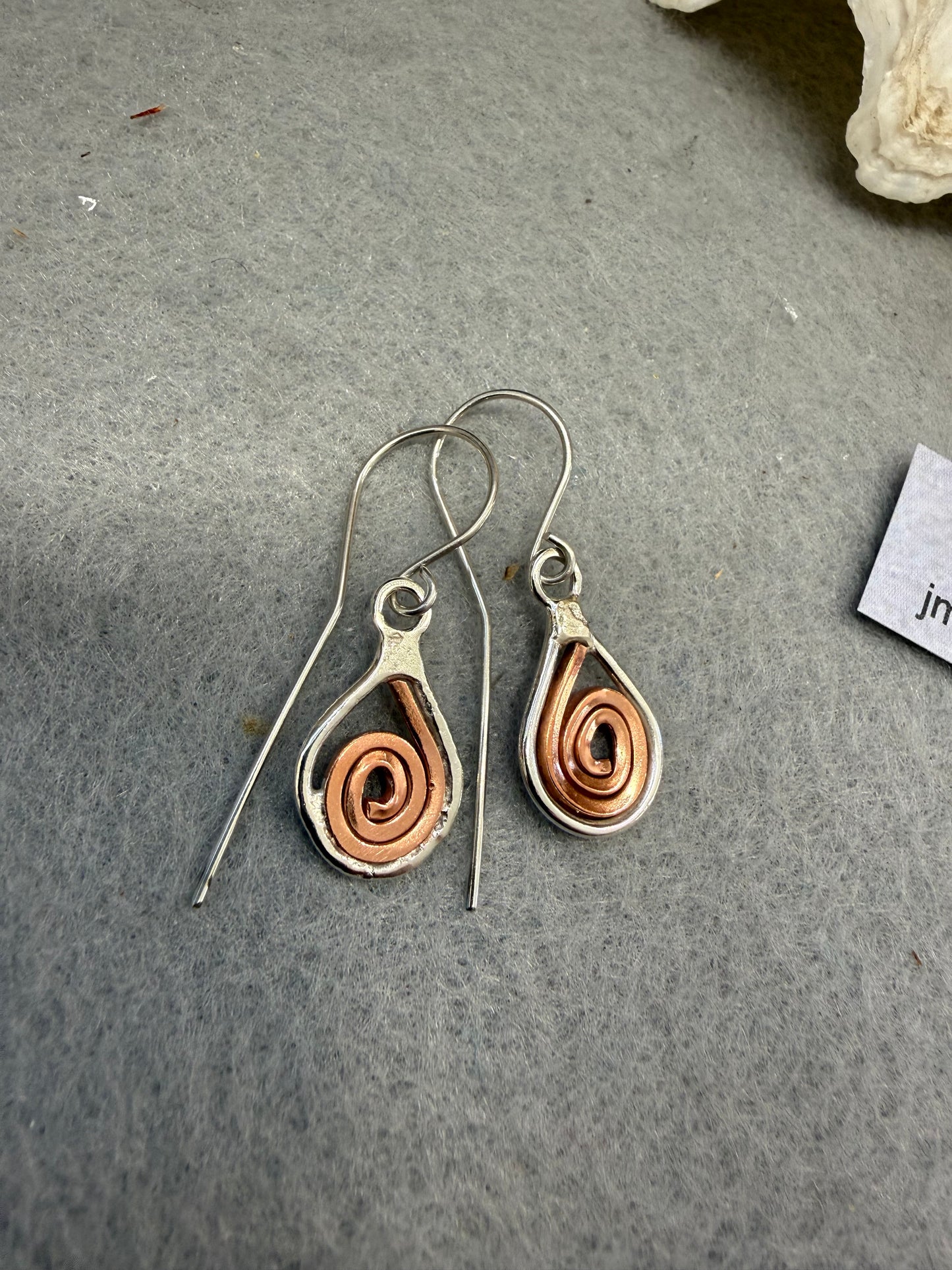 Handmade Sterling Silver and Copper Swirl Earrings
