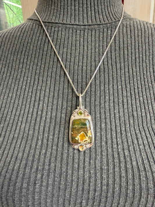 Handmade Sterling Silver Ocean Jasper Pendant Necklace