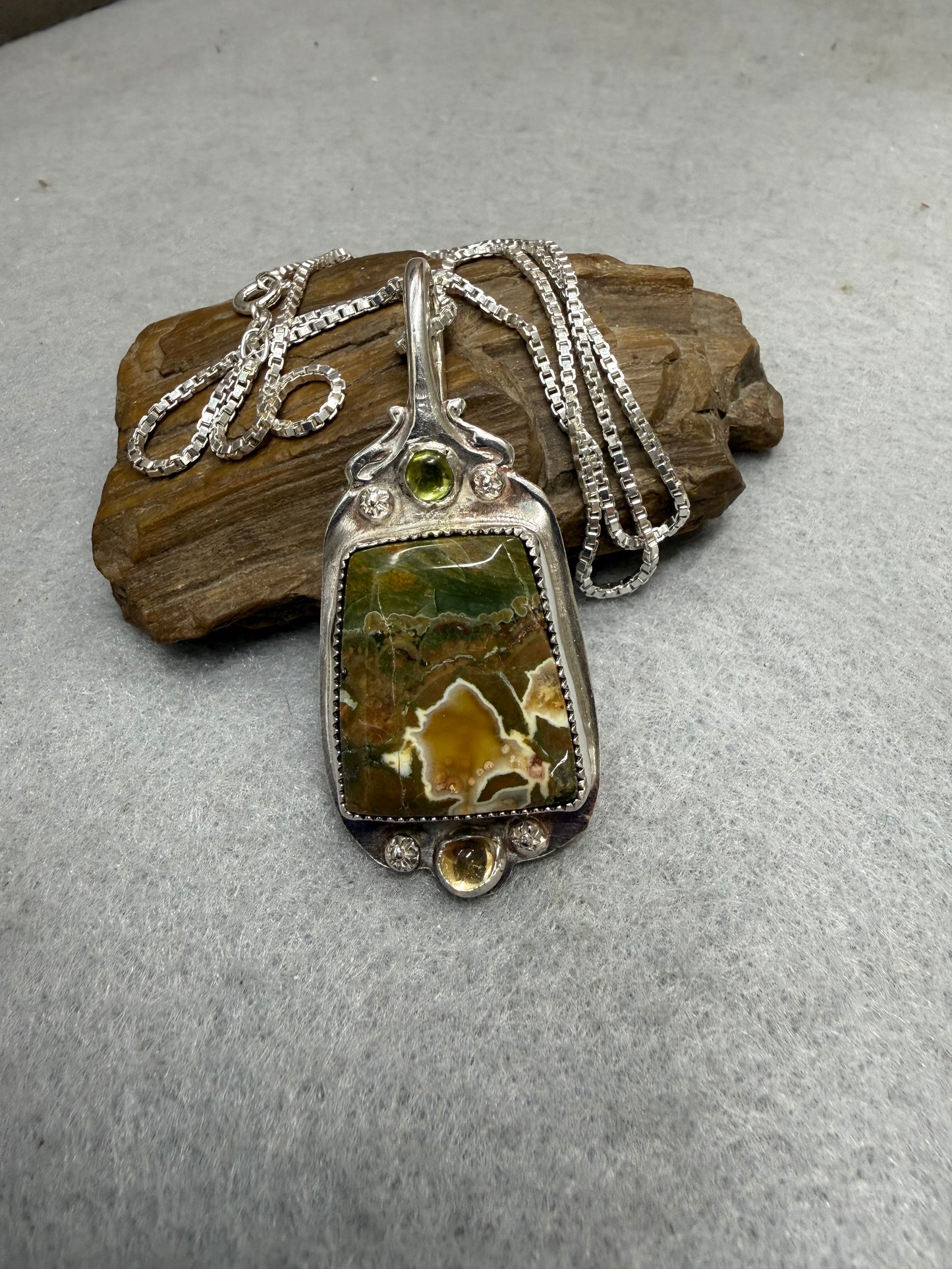 Handmade Sterling Silver Ocean Jasper Pendant Necklace