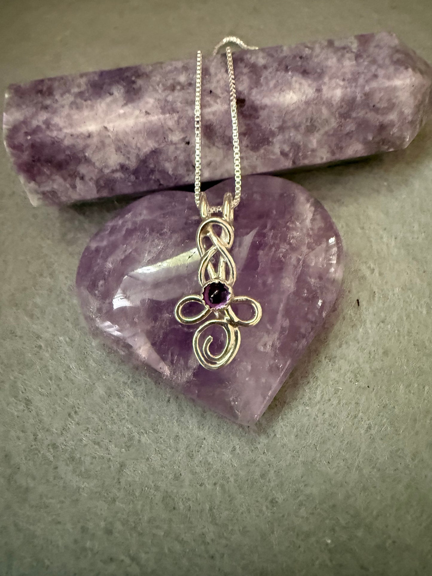 Handmade Sterling Silver Infinity Necklace Pendant with Amethyst
