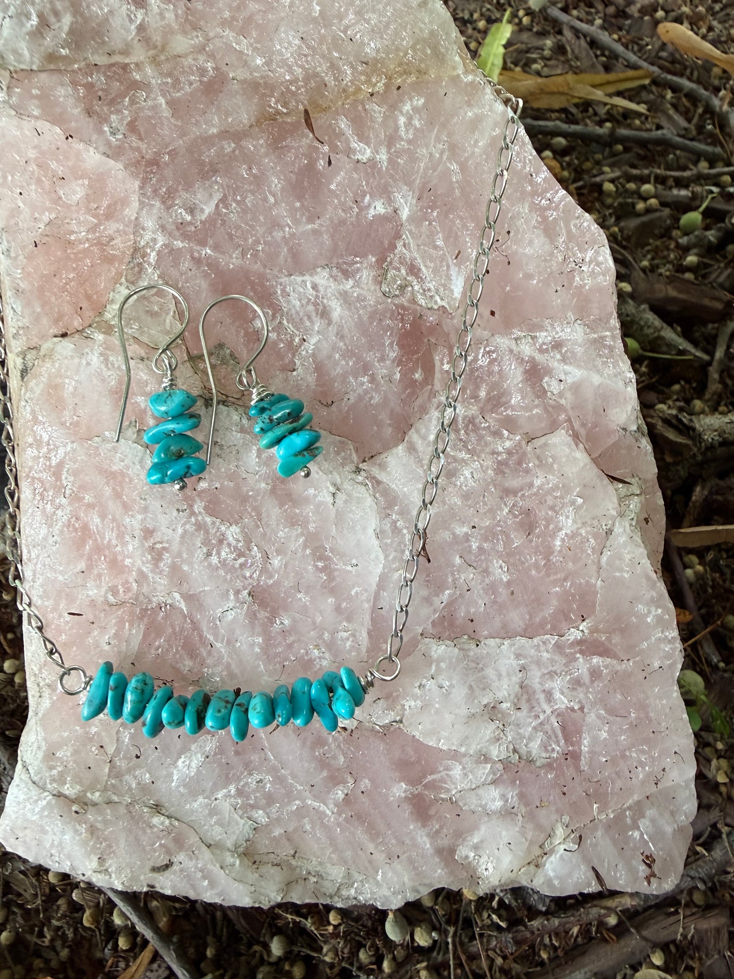 Hand Made Sterling Silver Sleeping Beauty Turquoise Necklace with Earrings