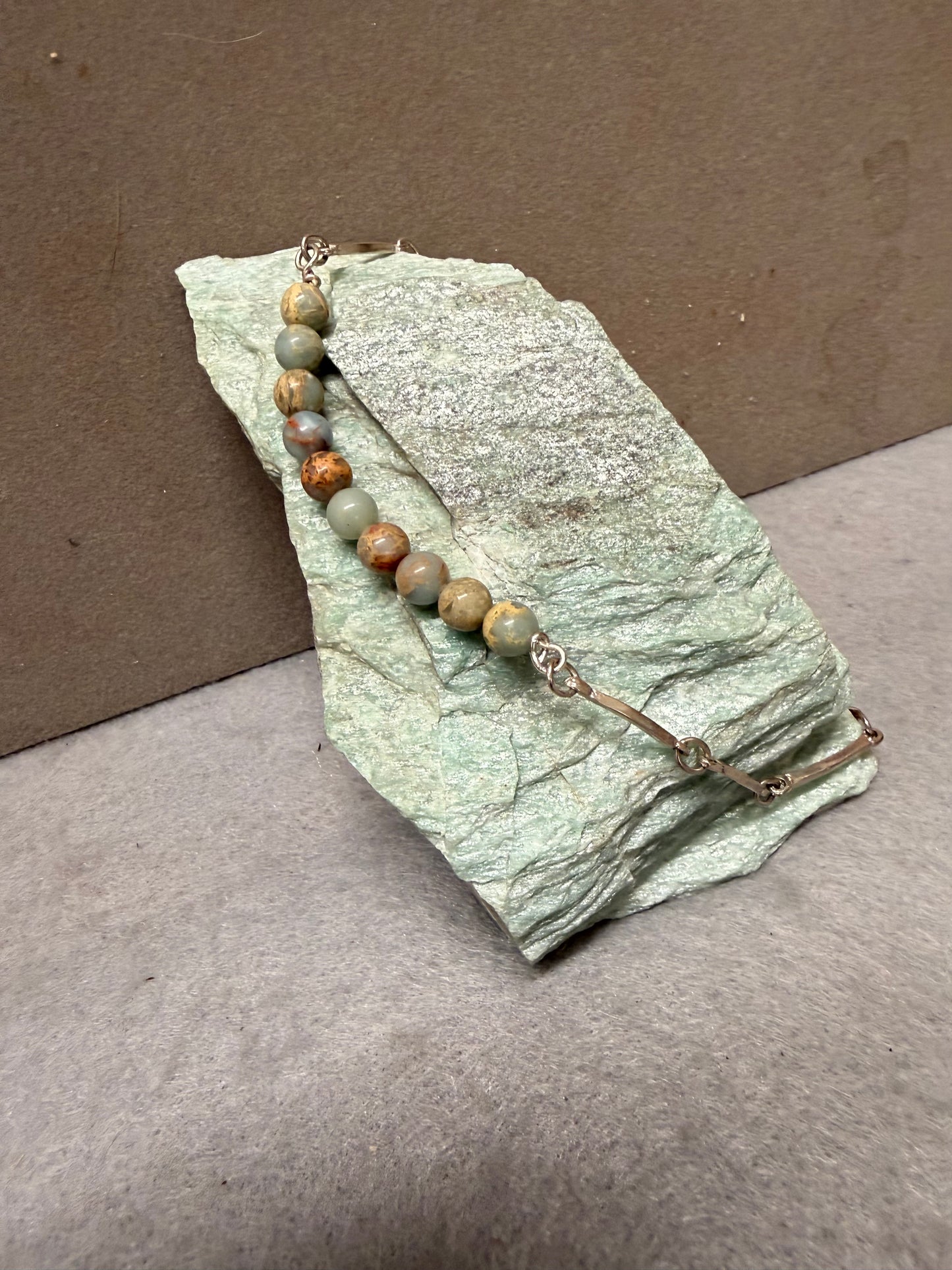 Hand Made Sterling Silver and Aqua Terra Bar Chain Necklace