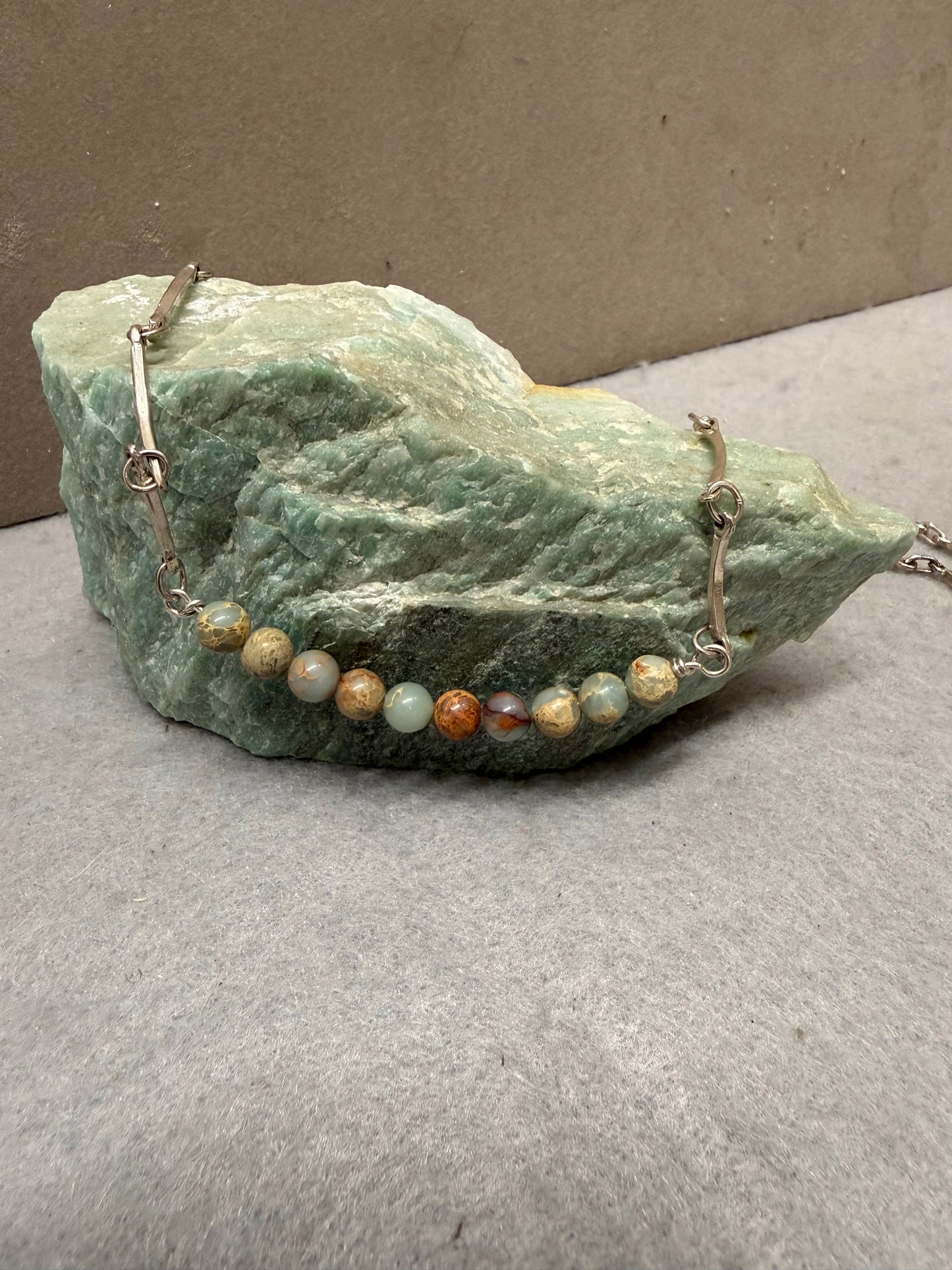 Hand Made Sterling Silver and Aqua Terra Bar Chain Necklace