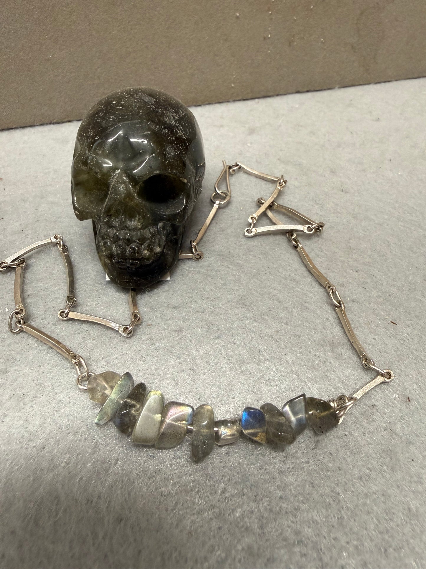 Hand Made Sterling Silver Labradorite Bar Chain Necklace