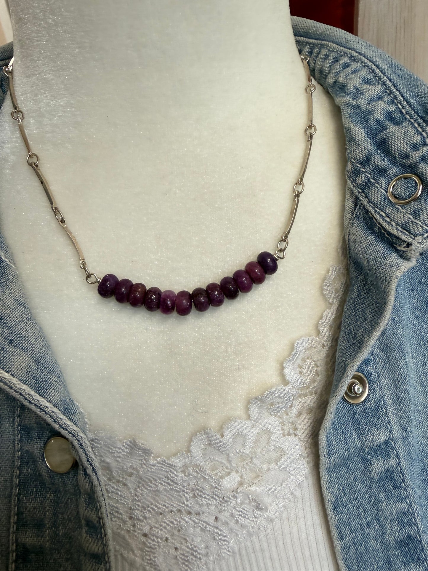 Hand Made Sterling Silver Lepidolite Bar Chain Necklace