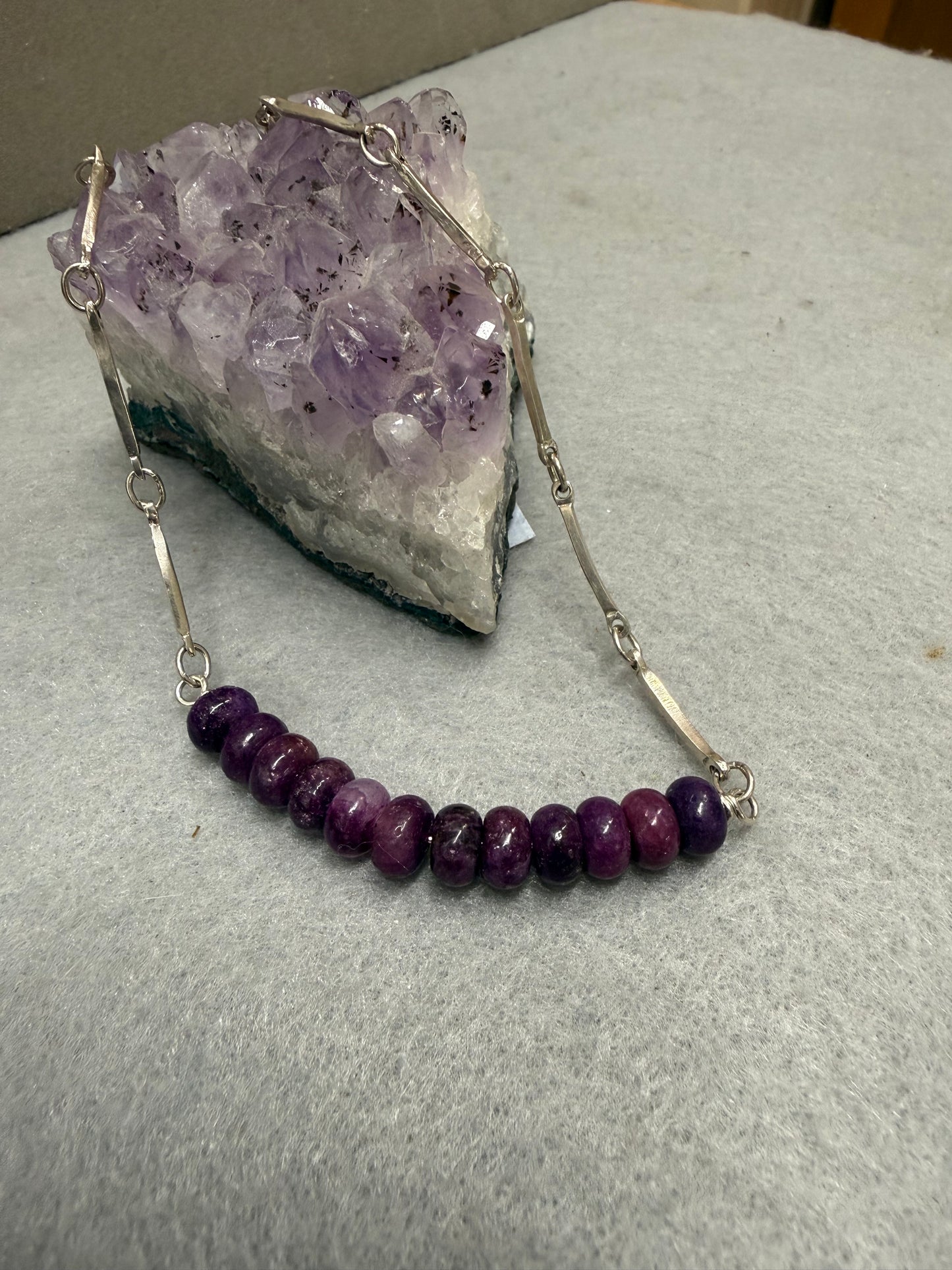 Hand Made Sterling Silver Lepidolite Bar Chain Necklace