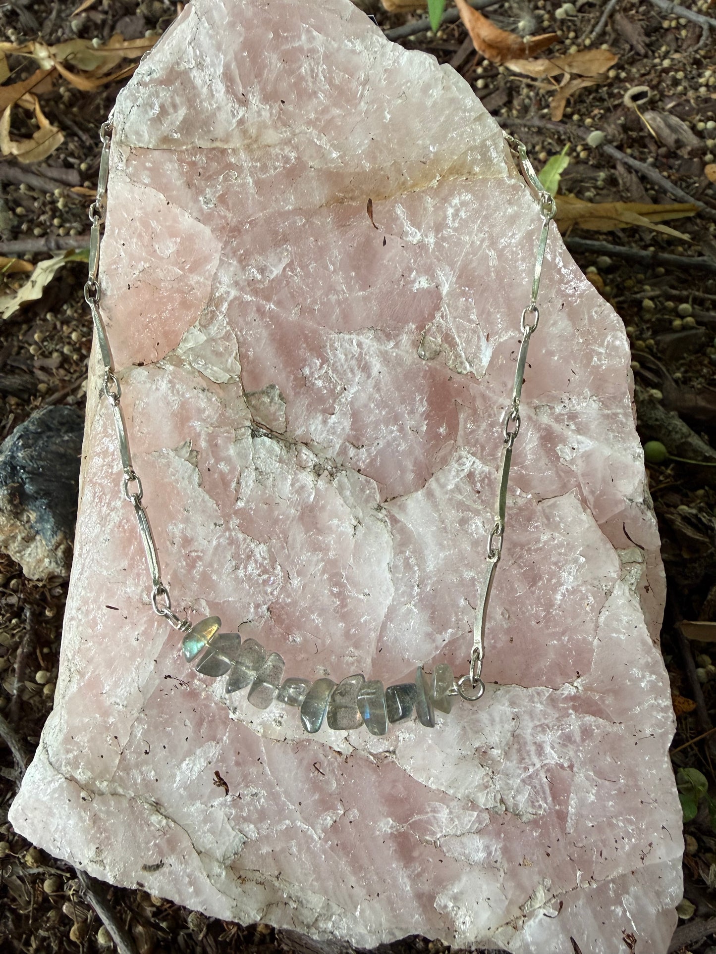 Hand Made Sterling Silver Labradorite Bar Chain Necklace