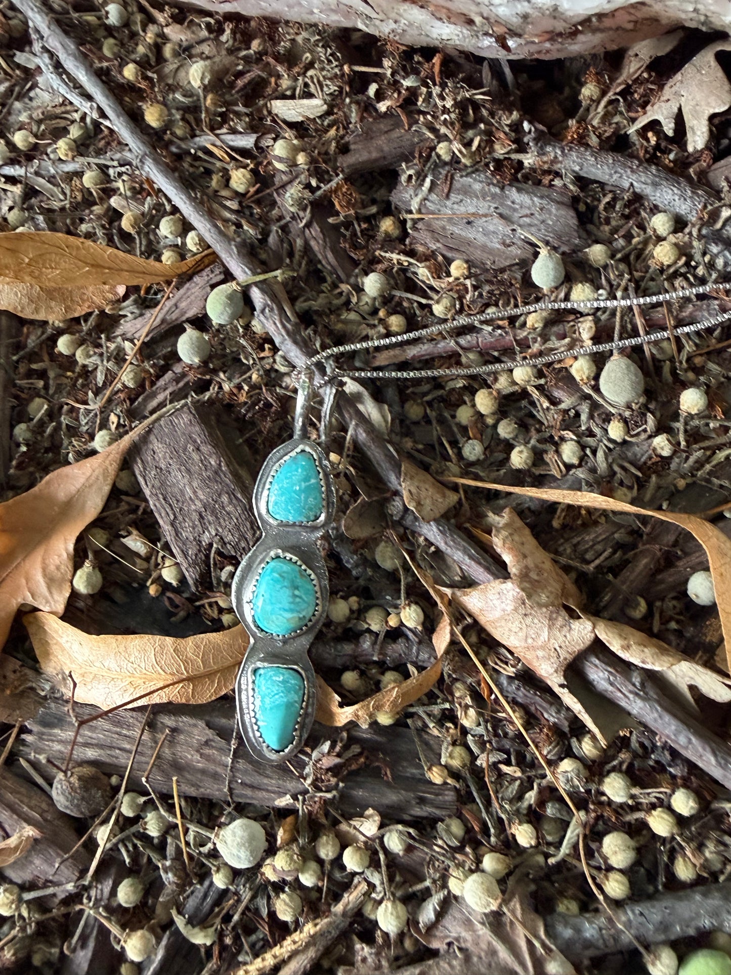 Handmade Sterling Silver Triple Turuoise Pendanr Necklace