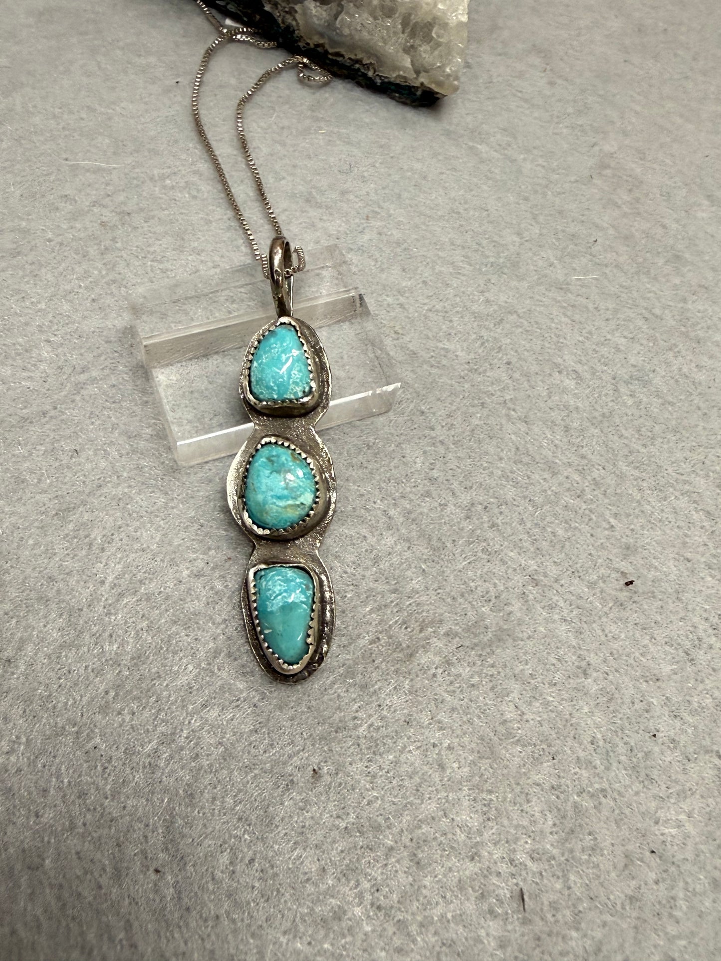 Handmade Sterling Silver Triple Turuoise Pendanr Necklace