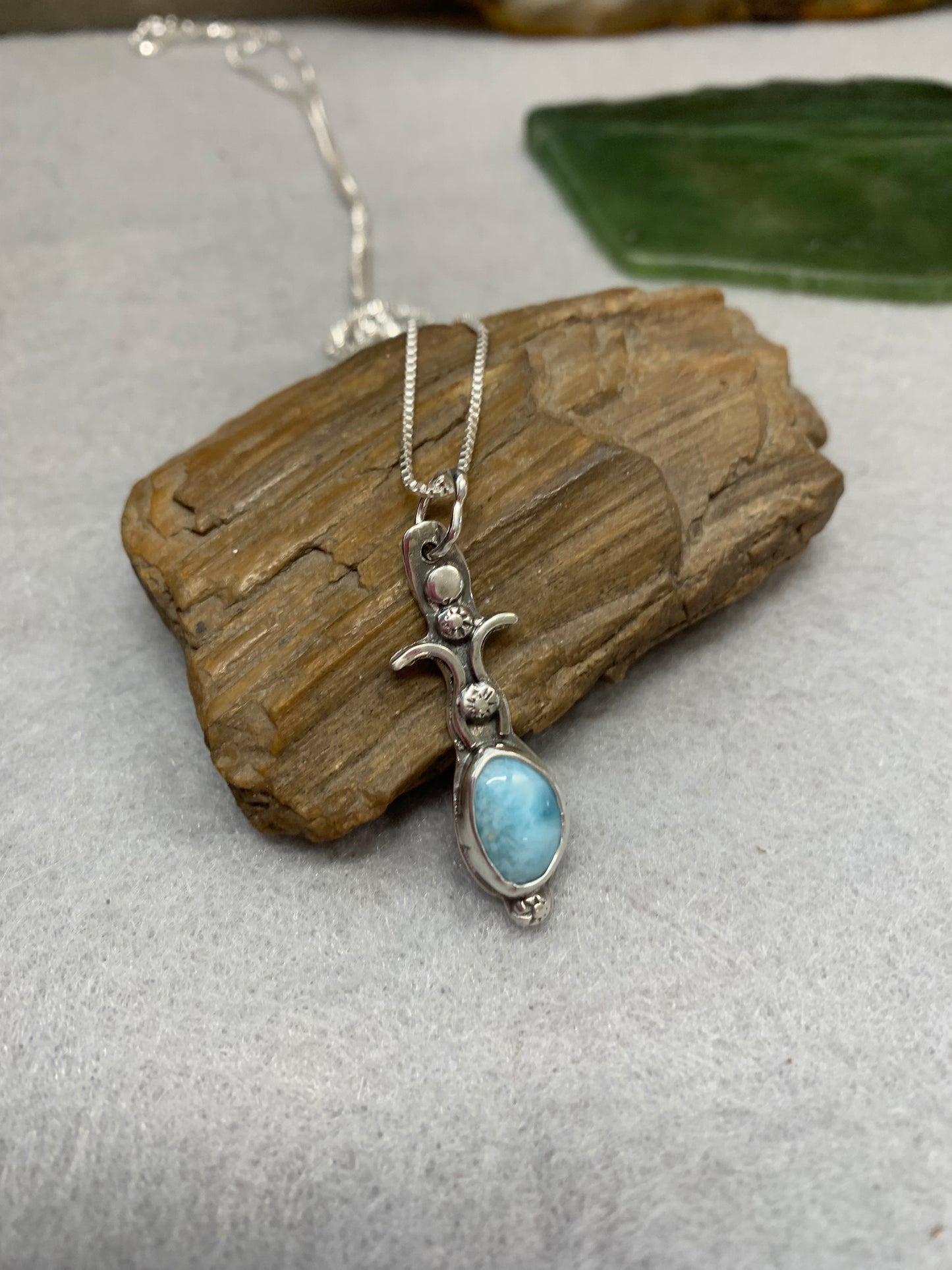 Hand Made Sterling Silver Larimar Pendant Necklace