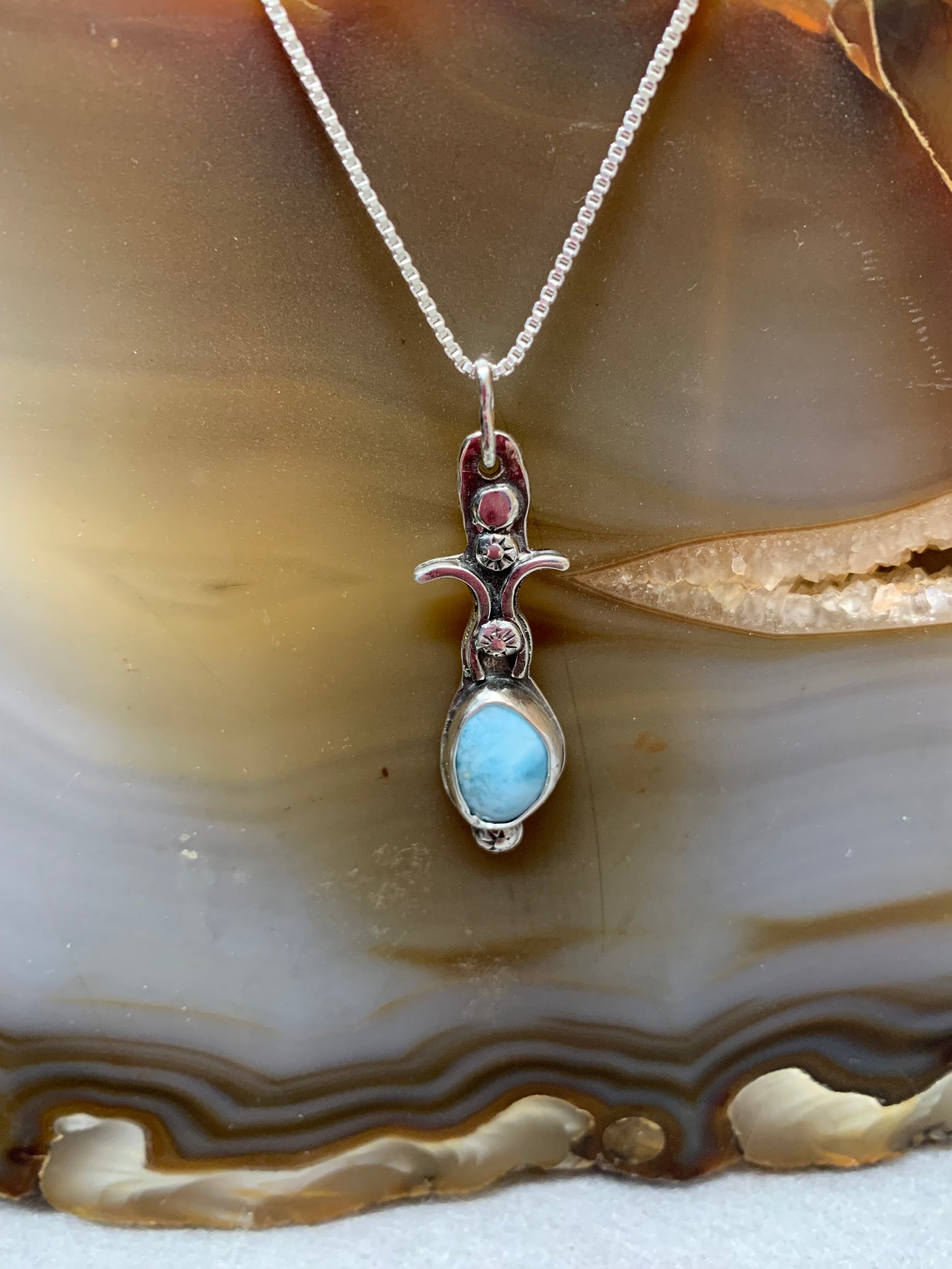 Hand Made Sterling Silver Larimar Pendant Necklace