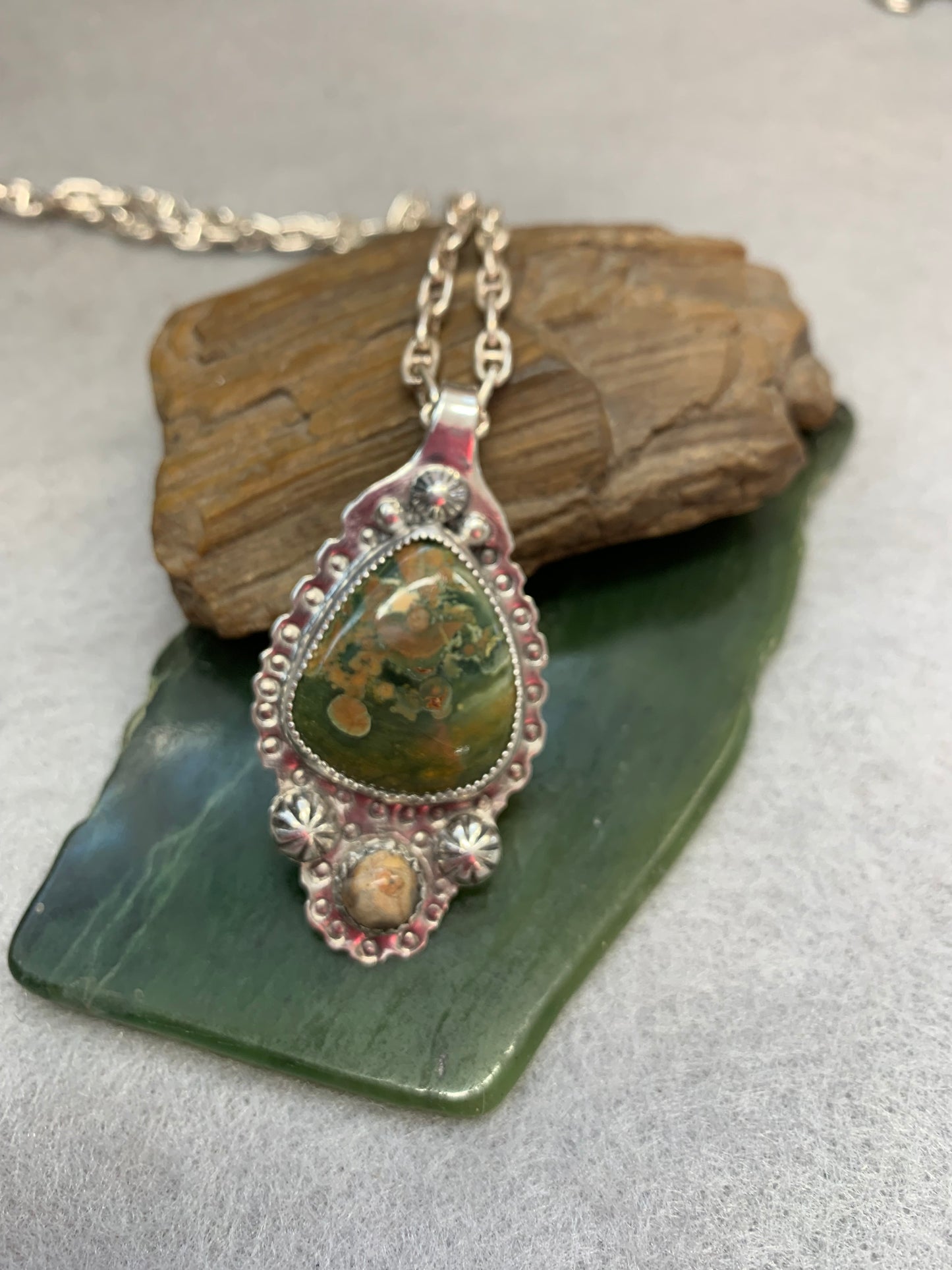 Hand Made Sterling Silver Rhyolite Pendant