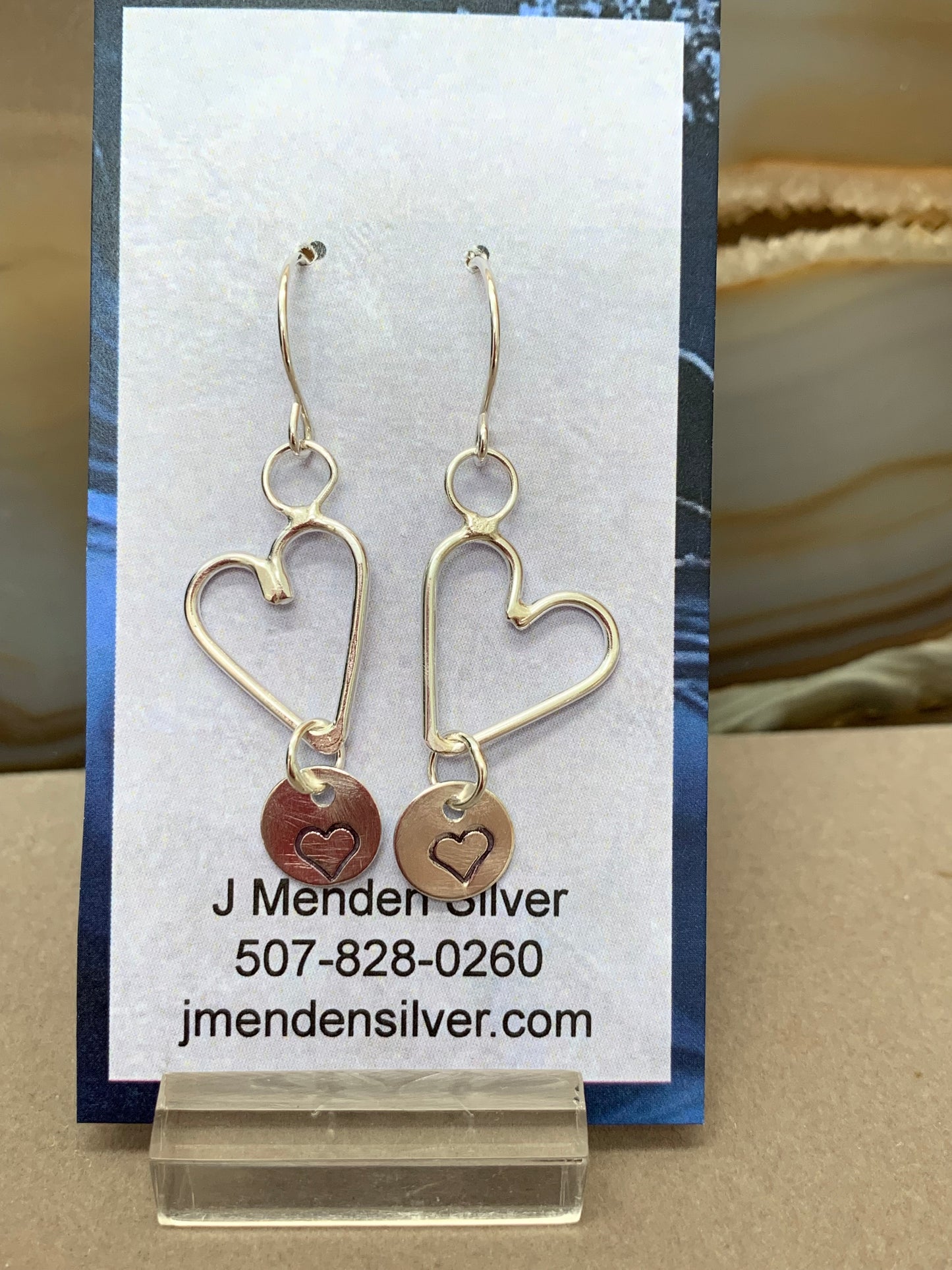 Hand Made Double Heart Earrings Sterling Silver