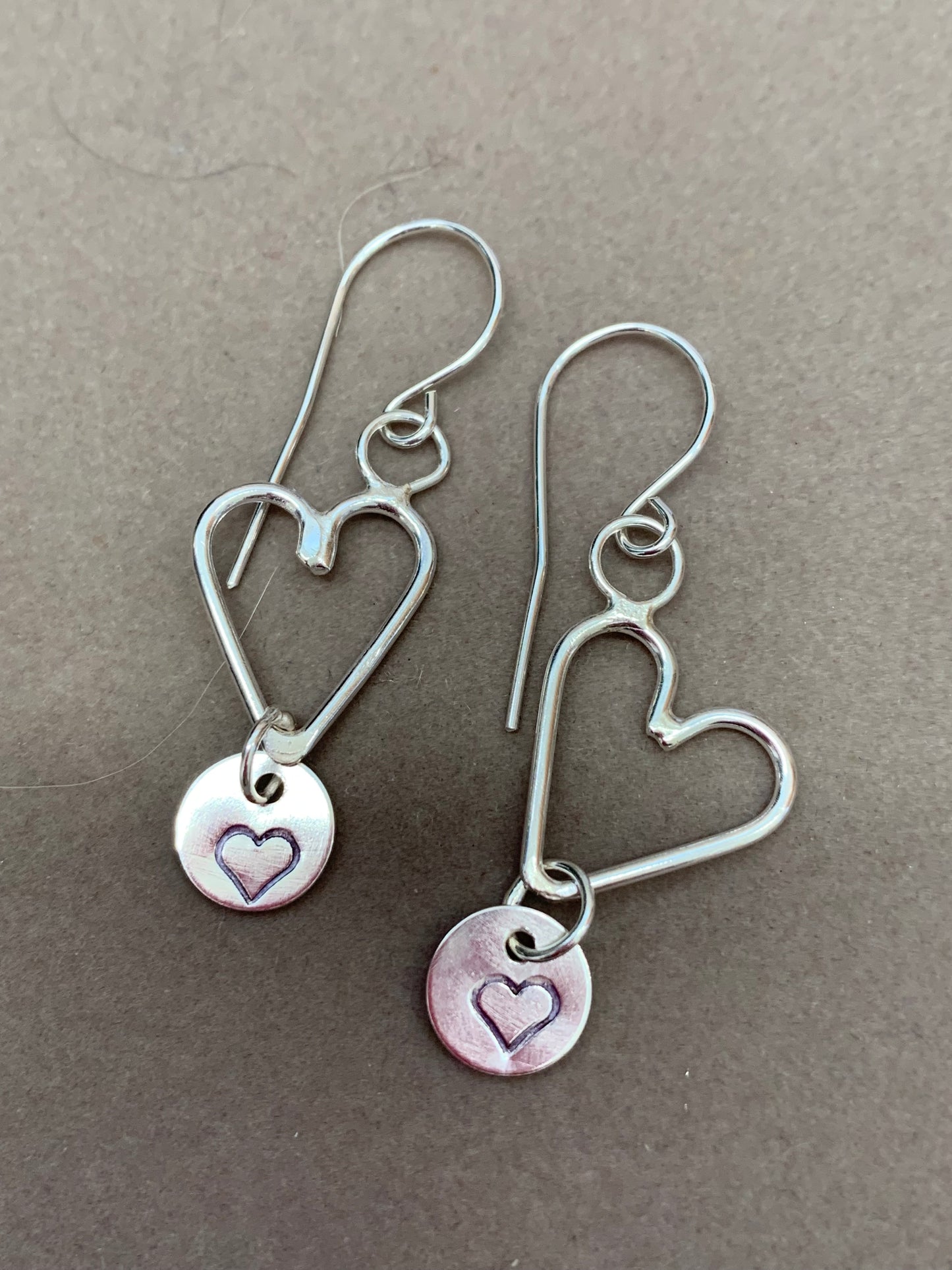 Hand Made Double Heart Earrings Sterling Silver