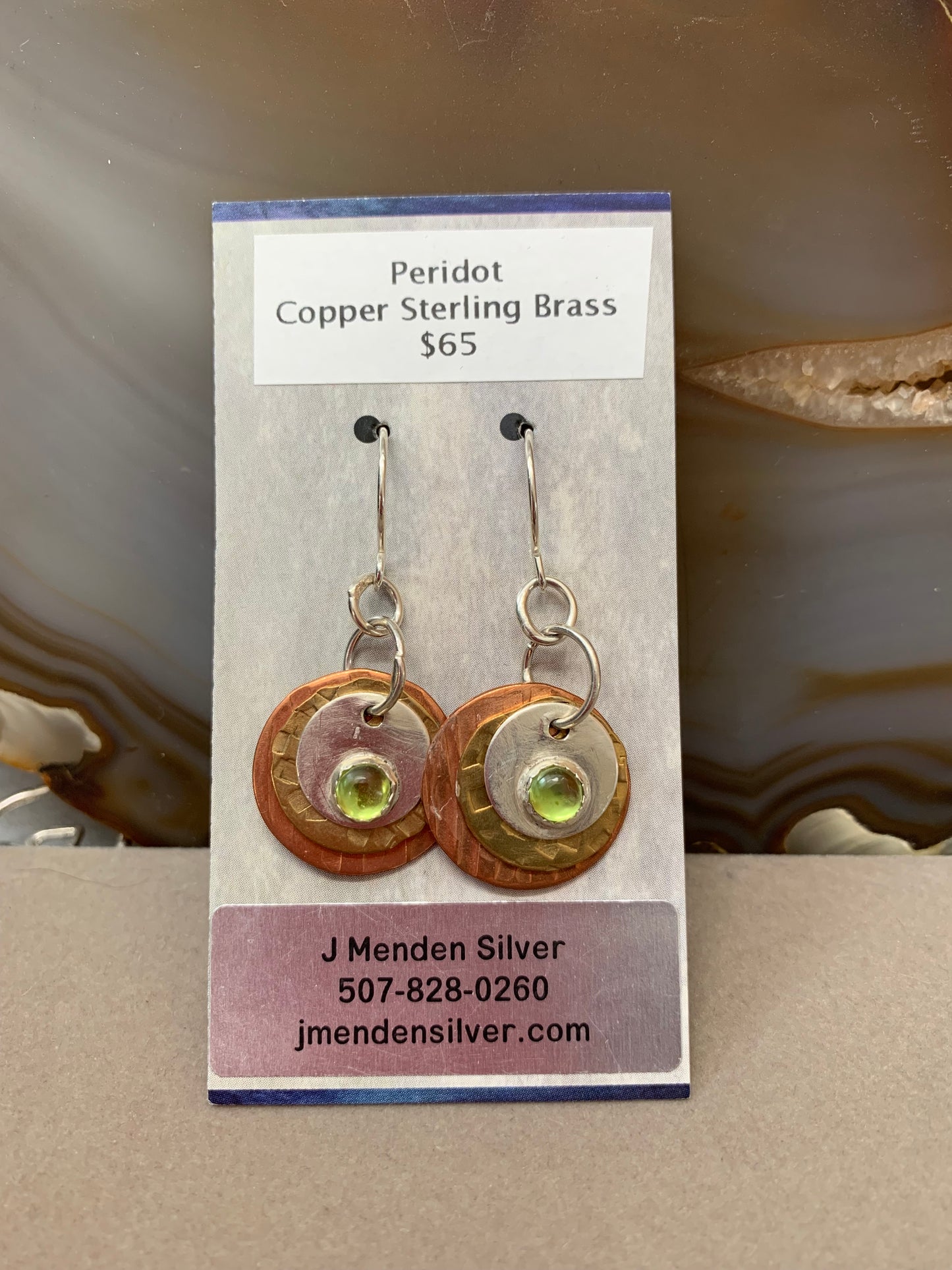 Copper Sterling Brass and Peridot Hand Made Earrings