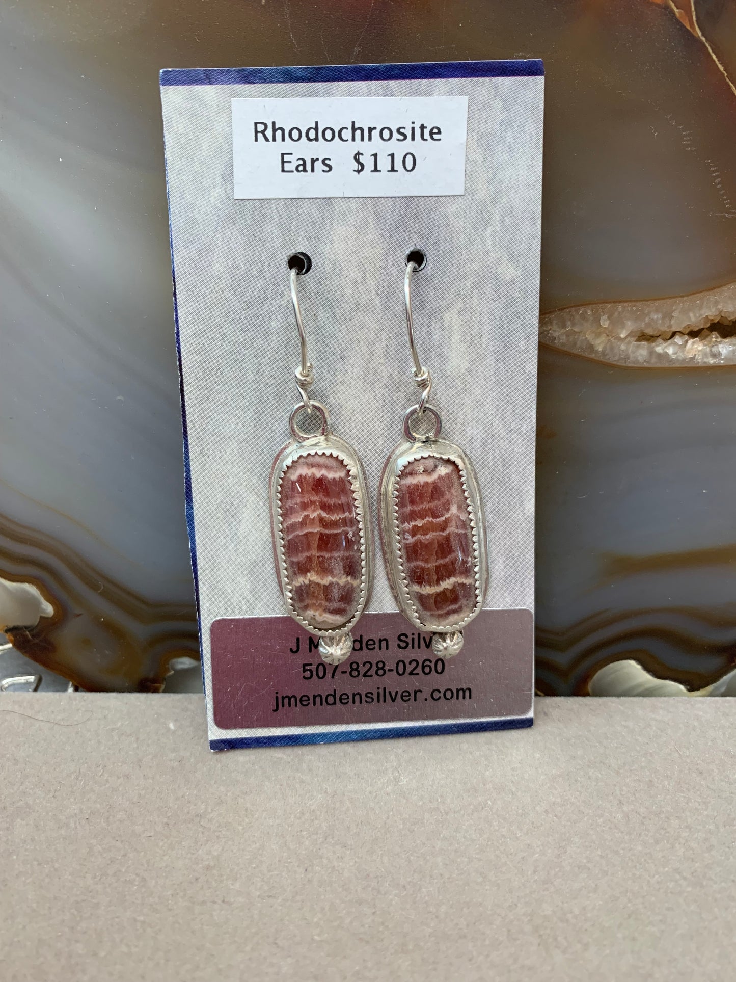 Hand Made Sterling Silver Rhodochrosite Earrings