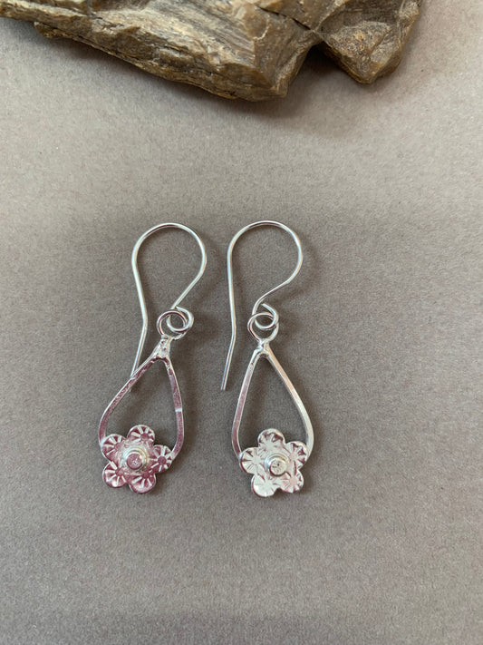 Sterling Silver Hand Made Flower Earrings