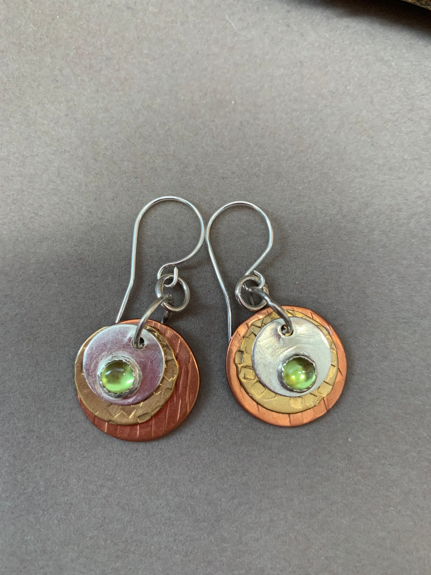 Copper Sterling Brass and Peridot Hand Made Earrings