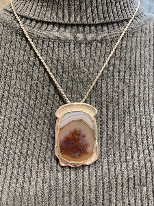 Hand Made Sterling Silver Montana Agate Pendant Necklace