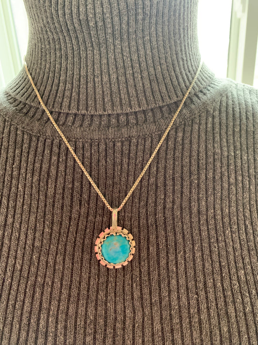 Hand Made Sterling Silver and Kingman Turquoise Pendant Necklace