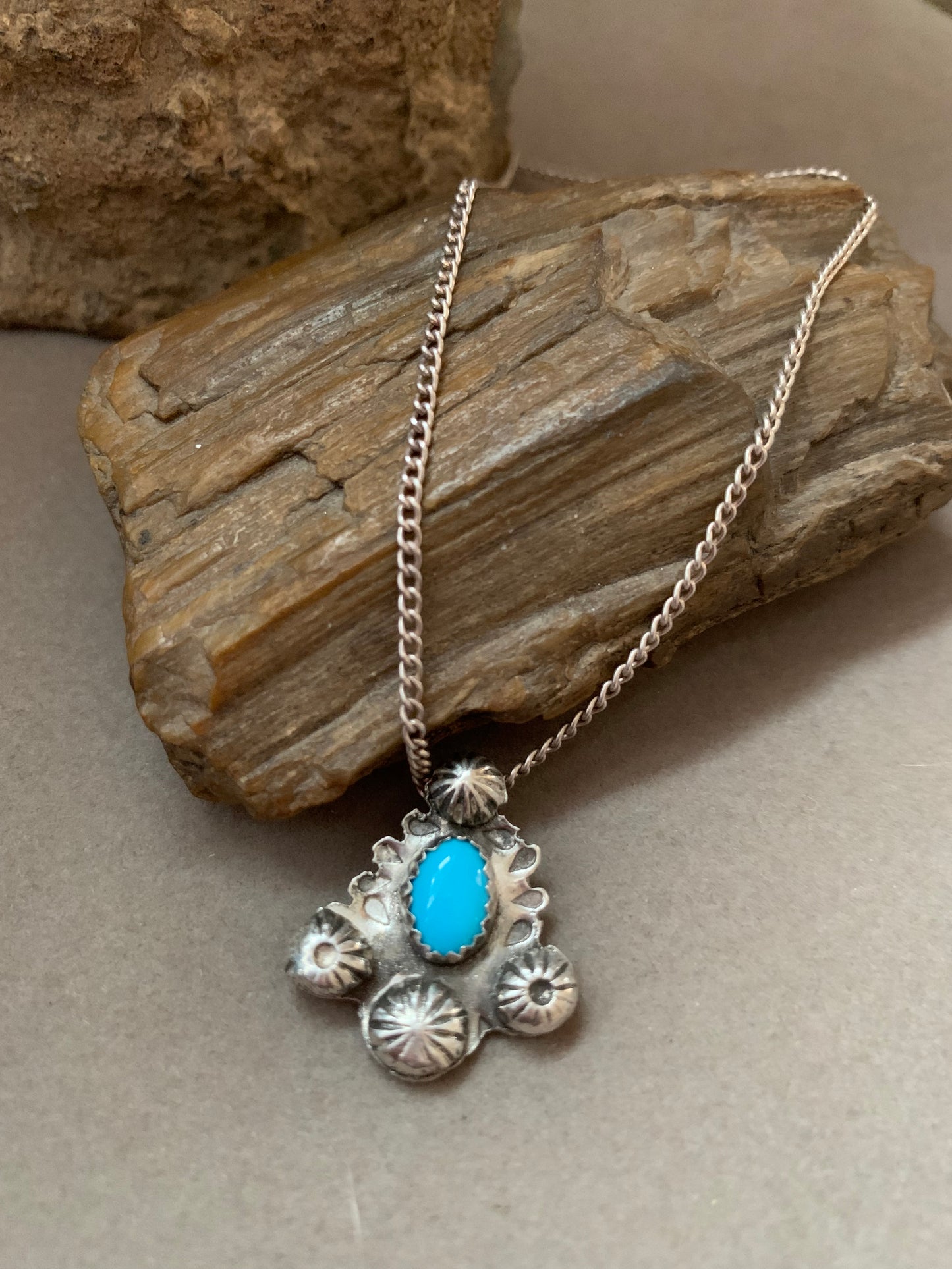 Hand Made Sterling Silver Kingman Turquoise Pendant Necklace