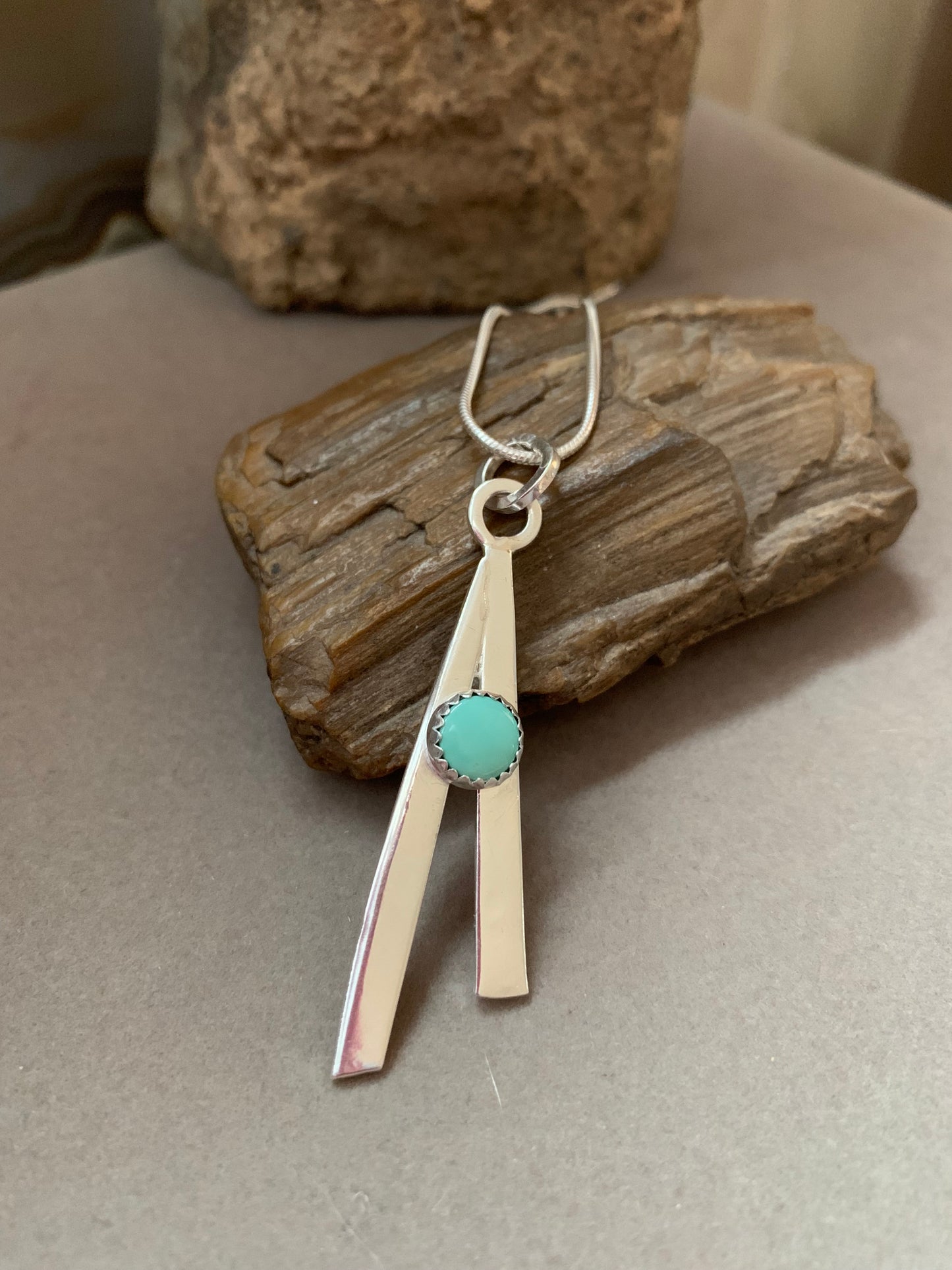 Hand Made Sterling Silver Sleek Turquoise Pendant Necklace