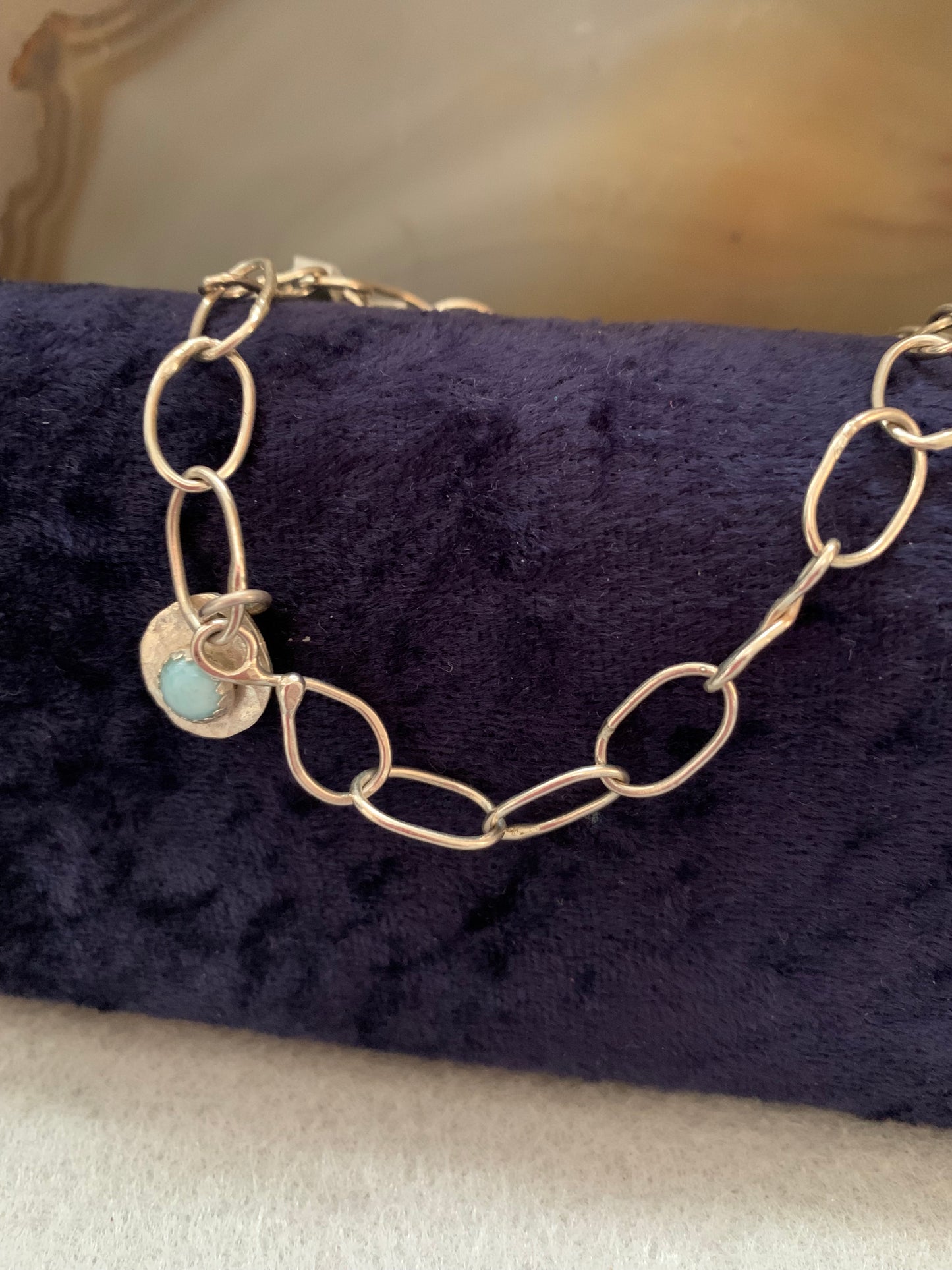 Hand Made Sterling Silver with Larimar Link Bracelet