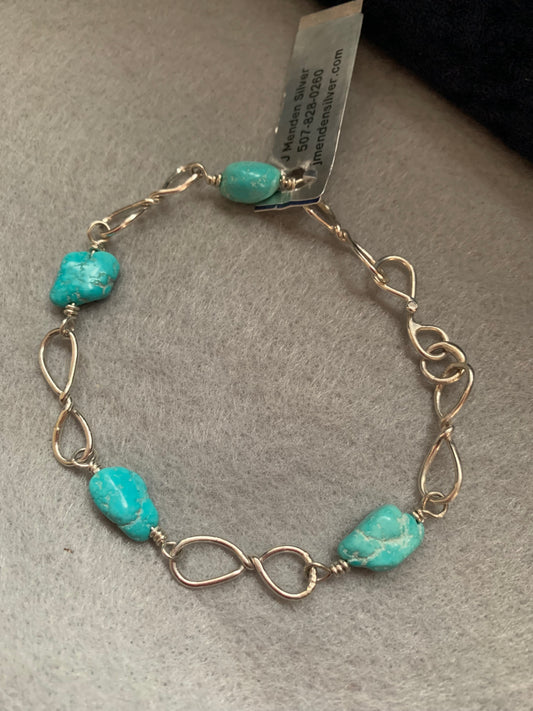 Hand Made Sterling Silver with Sleeping Beauty Turquoise Nuggets Bracelet