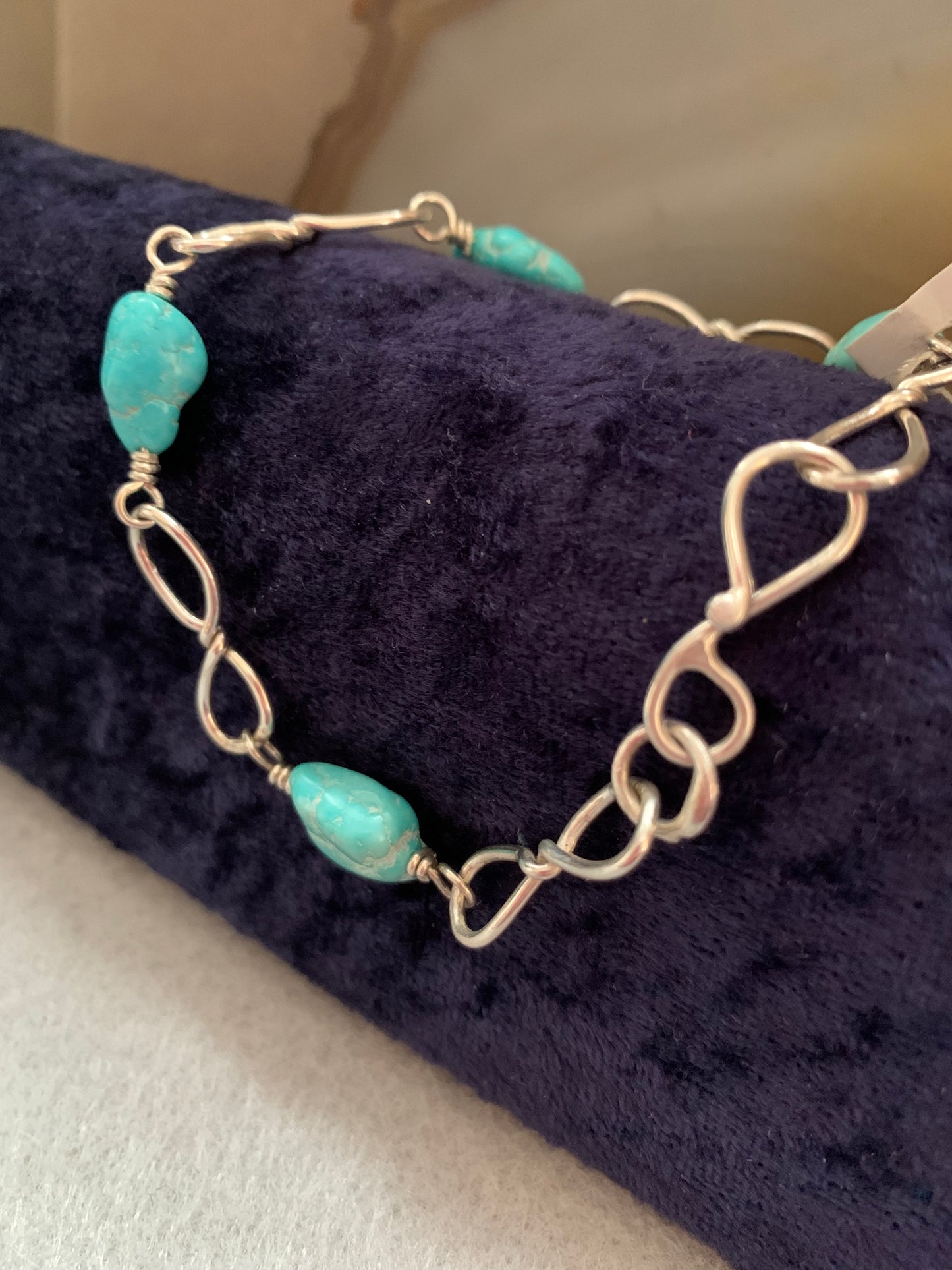 Hand Made Sterling Silver with Sleeping Beauty Turquoise Nuggets Bracelet