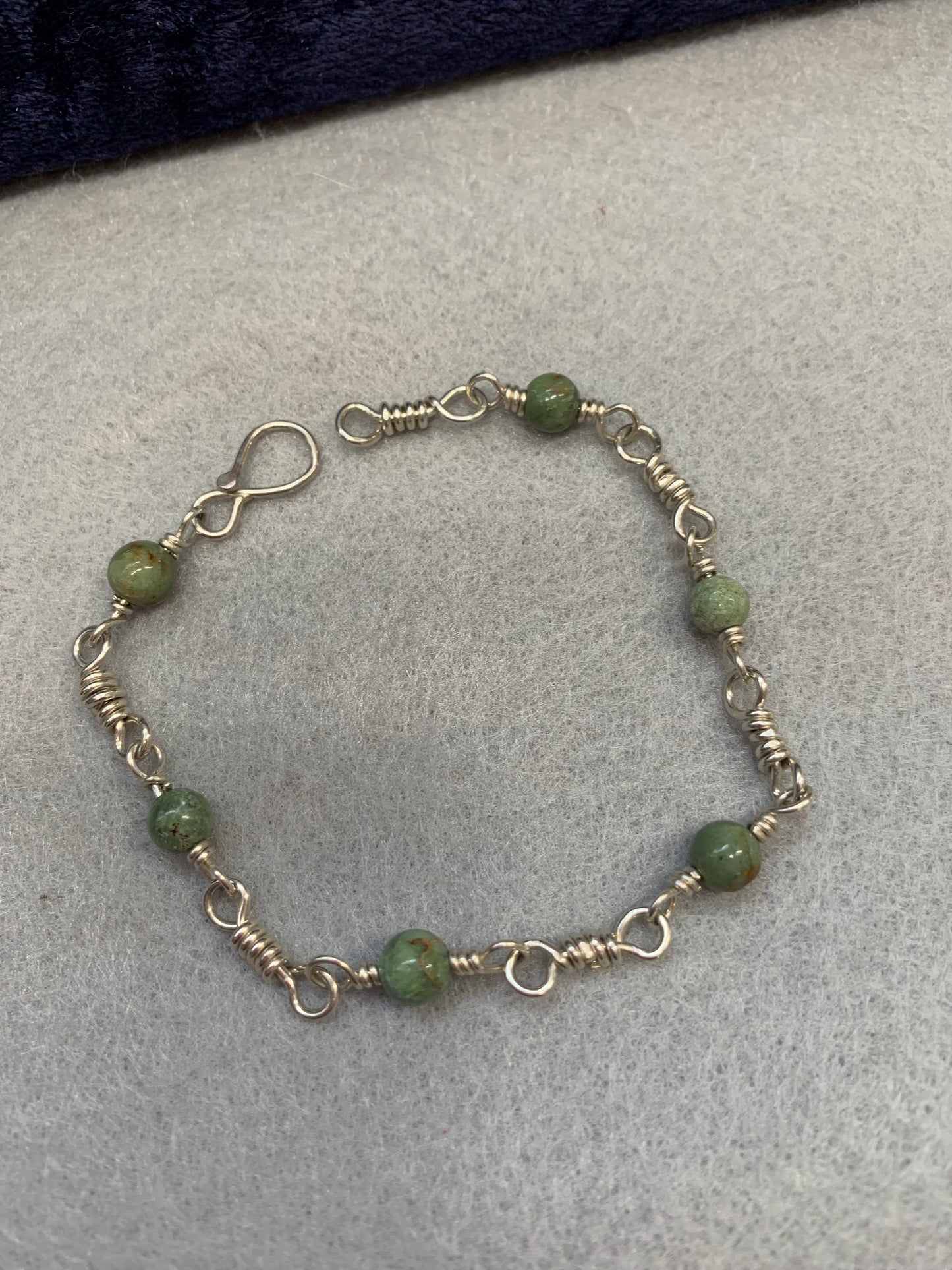 Hand Made Sterling Silver and Chrysoprase Bracelet