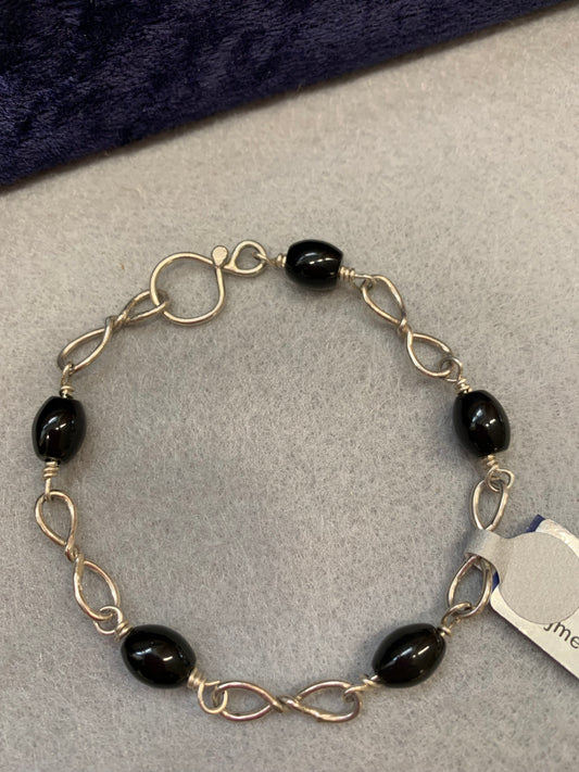 Hand Made Sterling Silver And Black Onyx Link Bracelet