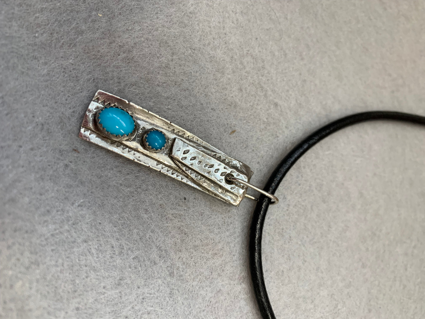 Hand Made Sterling Silver and Turquoise Pendant Necklace with Leather