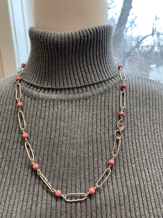 Hand Made Norwegian Thulite Paper Clip Chain Necklace and Earrings