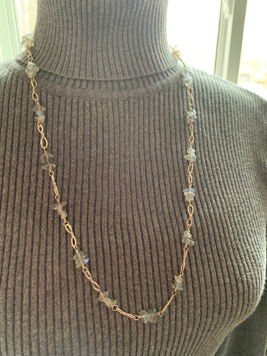 Hand Made Sterling Silver Labradorite Chain Necklace and Earrings