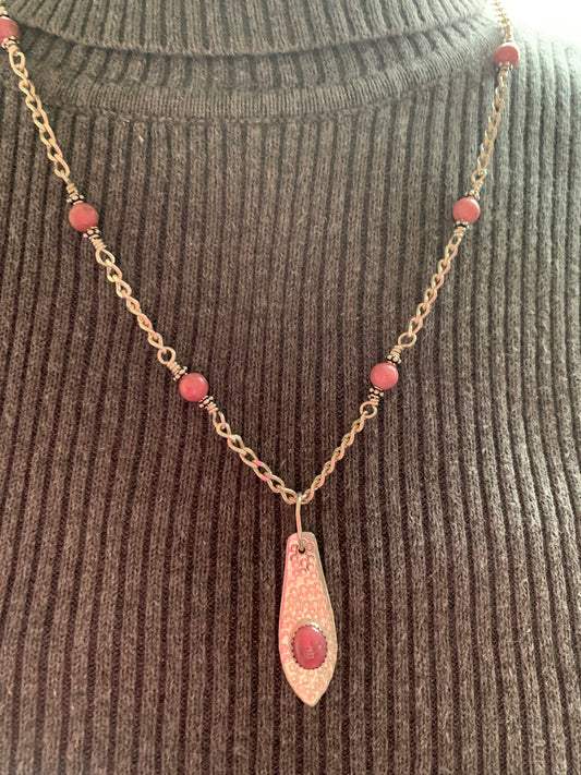 Hand Made Sterling Silver Thulite Chain Necklace with Coordinating Pendant and Earrings