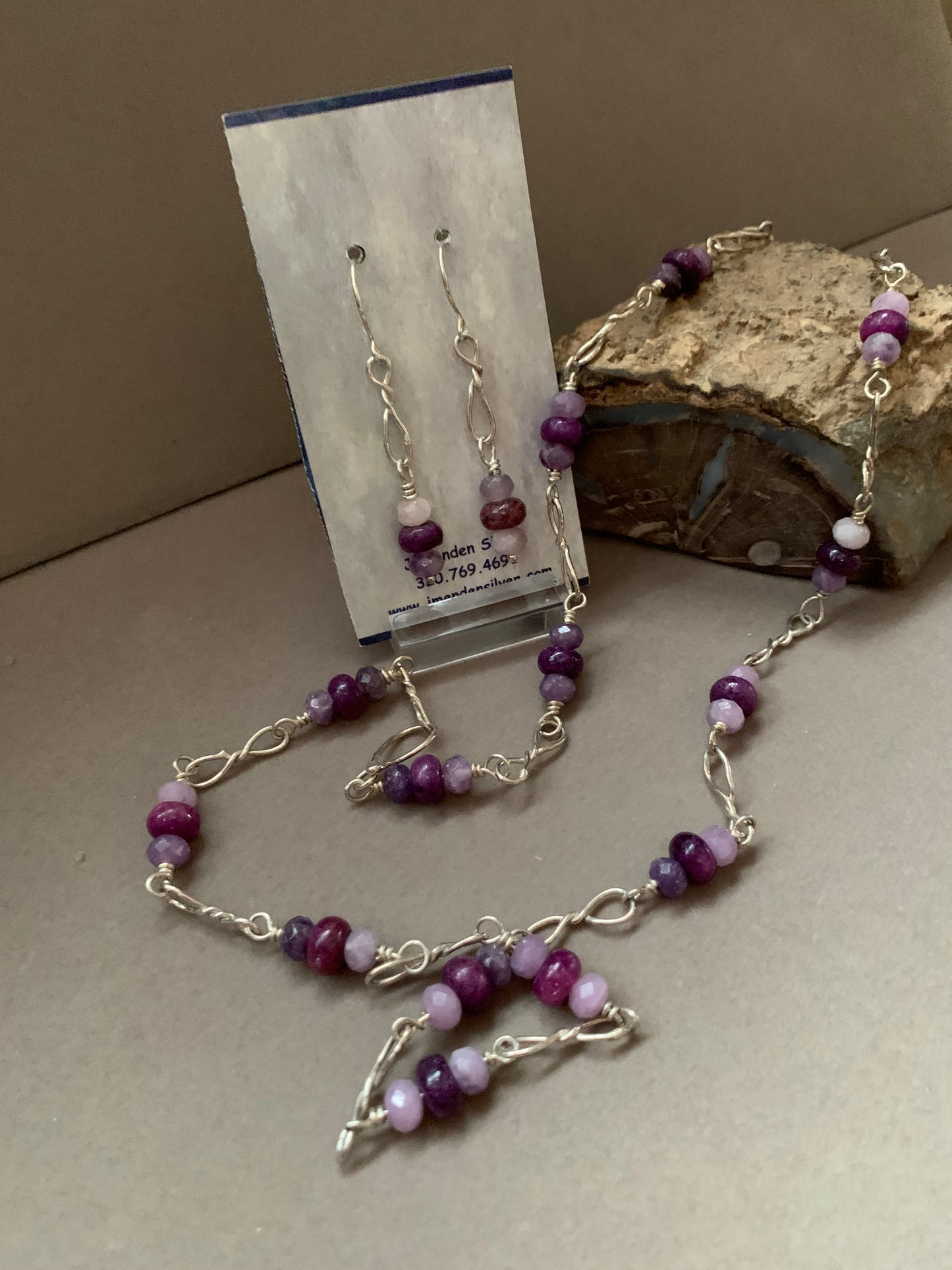 Hand Made Sterling Silver and Lepidolite Chain with Earrings