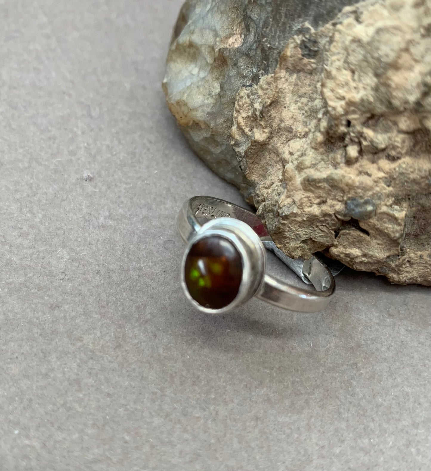 Hand Made Sterling Silver Fire Agate Ring   SZ9