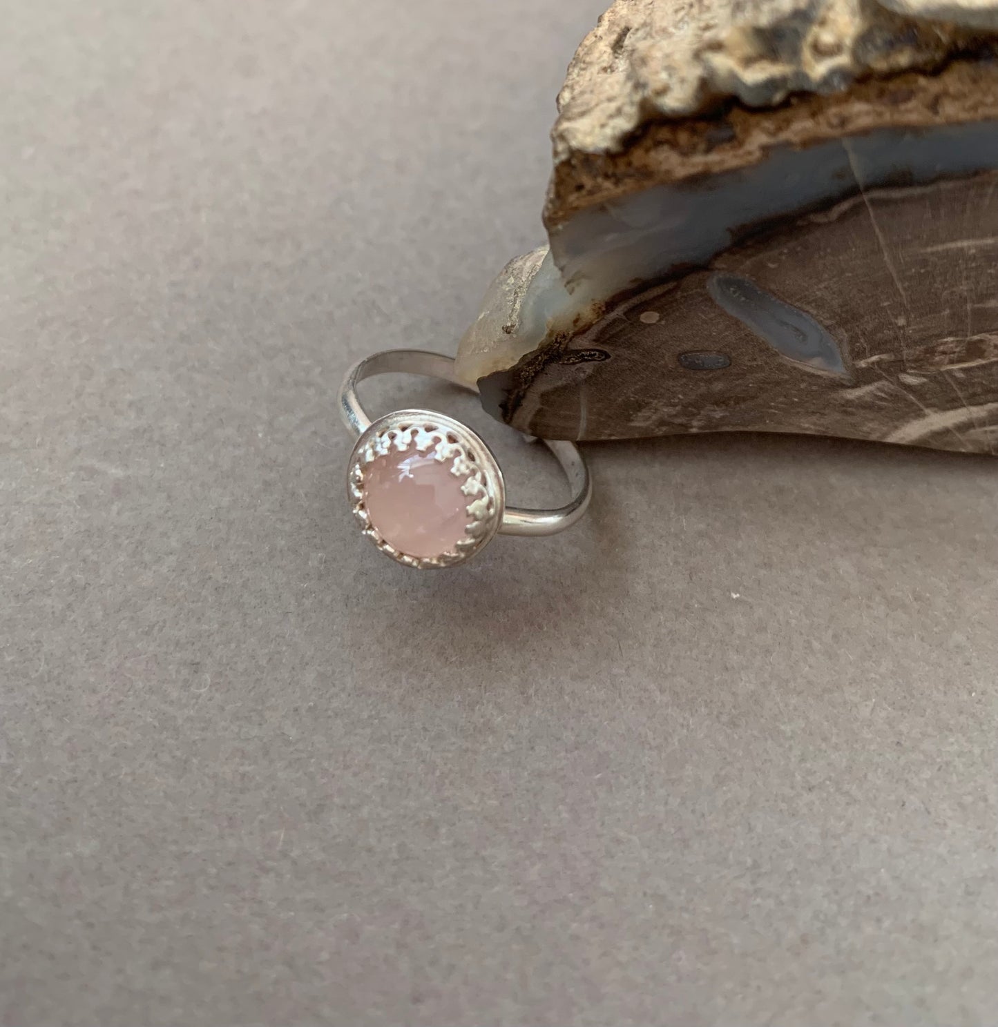 Hand Made Sterling Silver and Pink Quartz Ring SZ 6