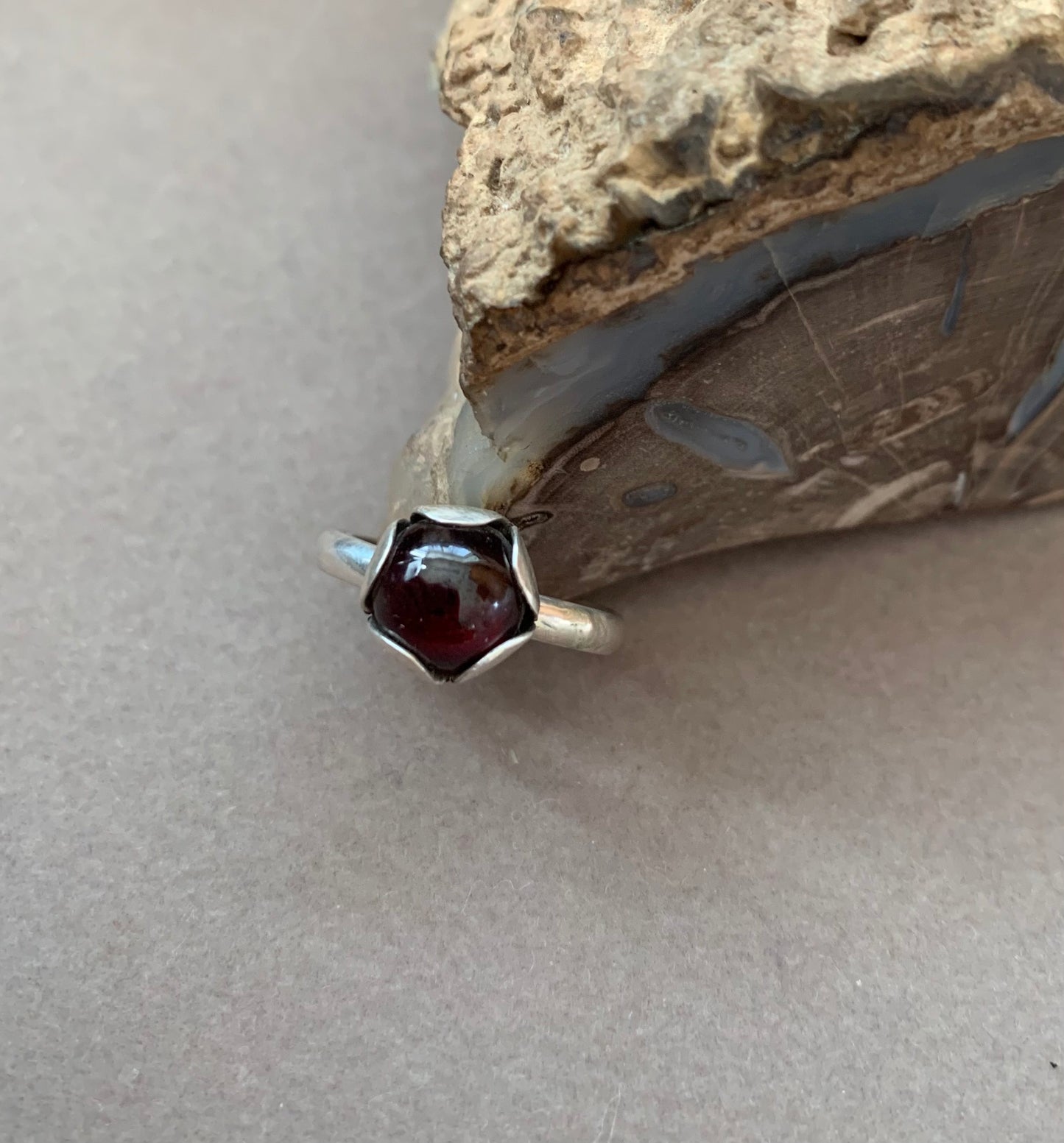 Hand Made Sterling Silver and Garnet Ring SZ 6.5