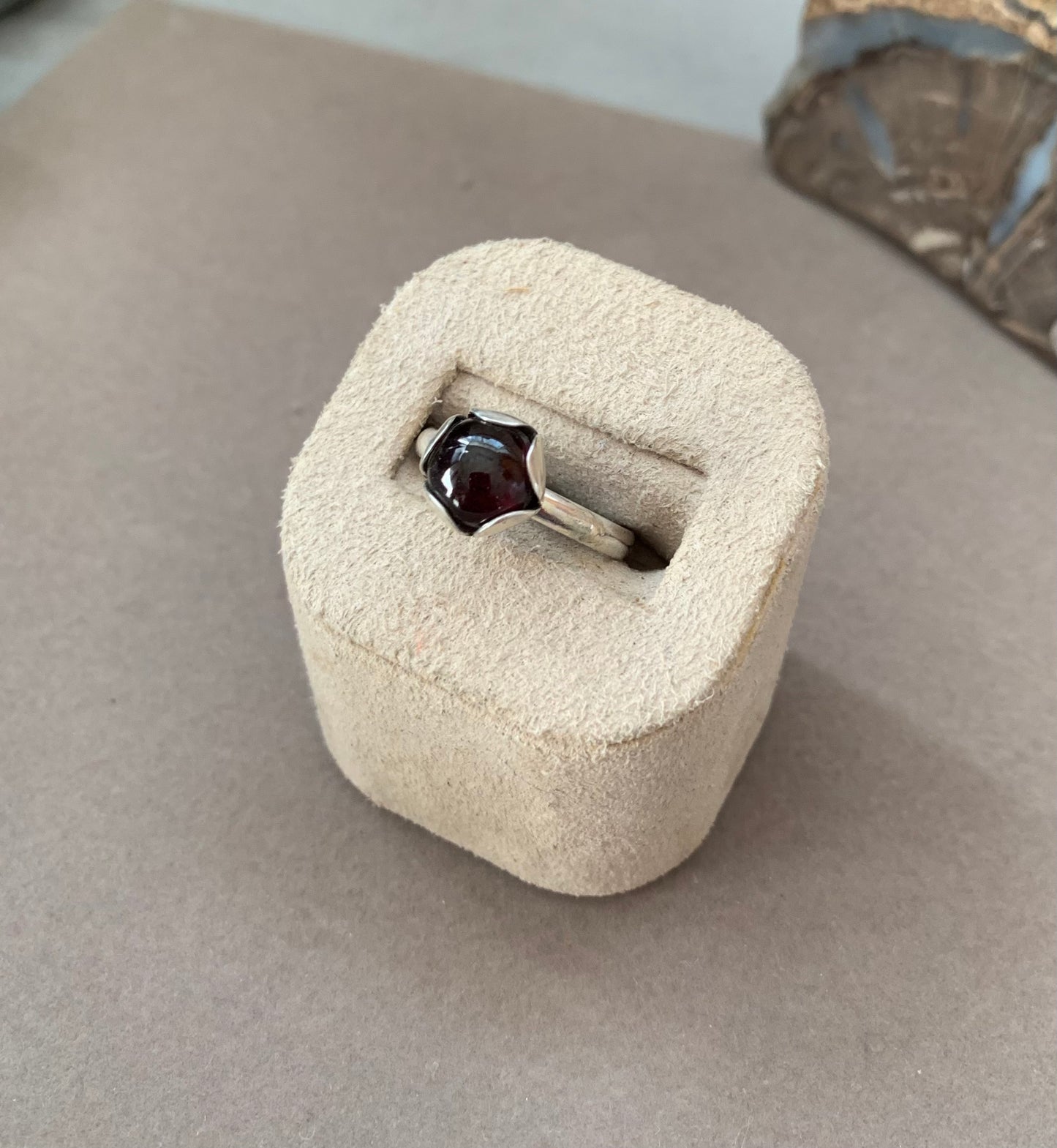 Hand Made Sterling Silver and Garnet Ring SZ 6.5