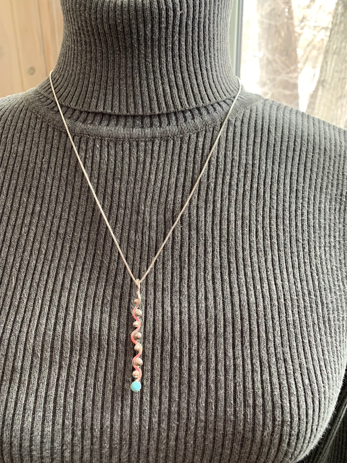 Hand Made Sterling Silver and Larimar Pendant Necklace