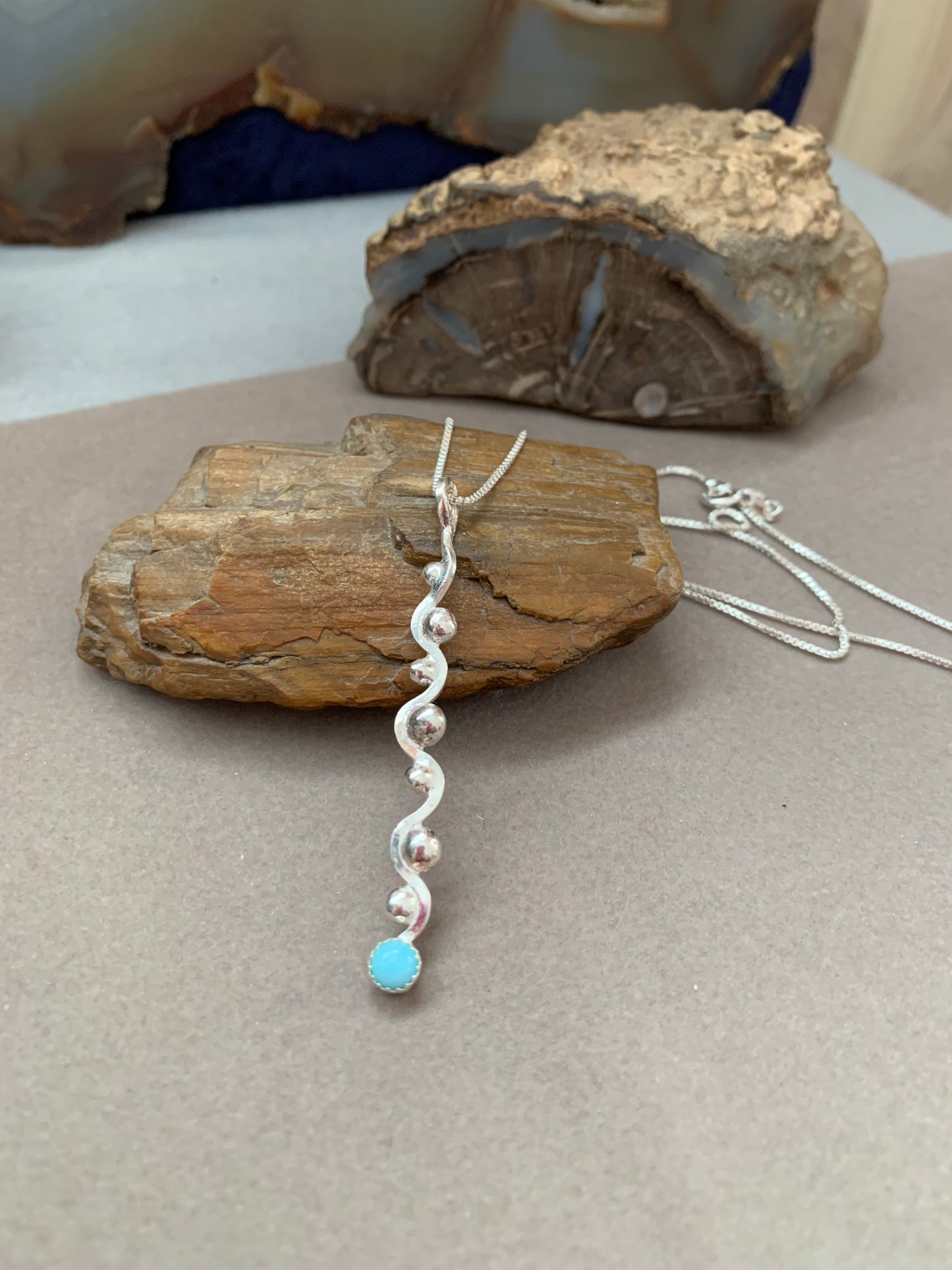 Hand Made Sterling Silver and Larimar Pendant Necklace