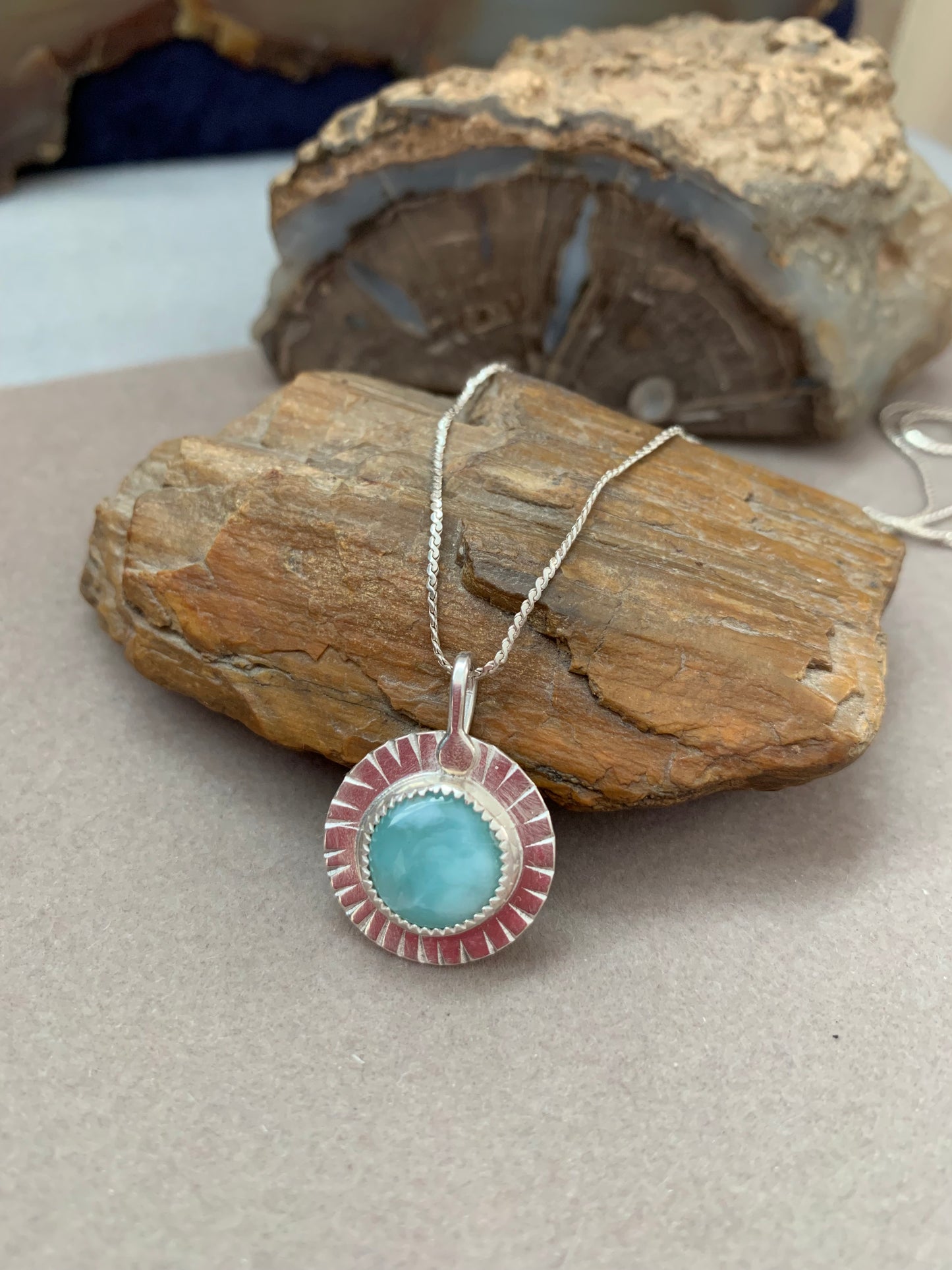 Hand Made Sterling Silver Larimar Pendant necklace