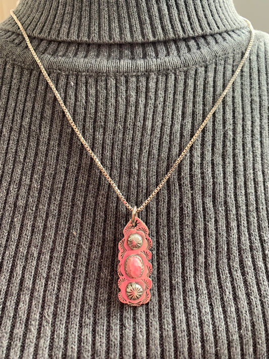 Hand Made Sterling Silver with Rhodochrosite Pendant and Earrings