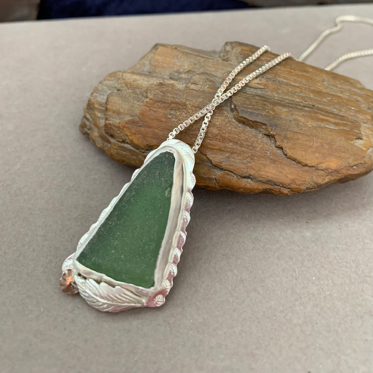 Hand Made Sterling Silver Sea Glass Pendant Necklace