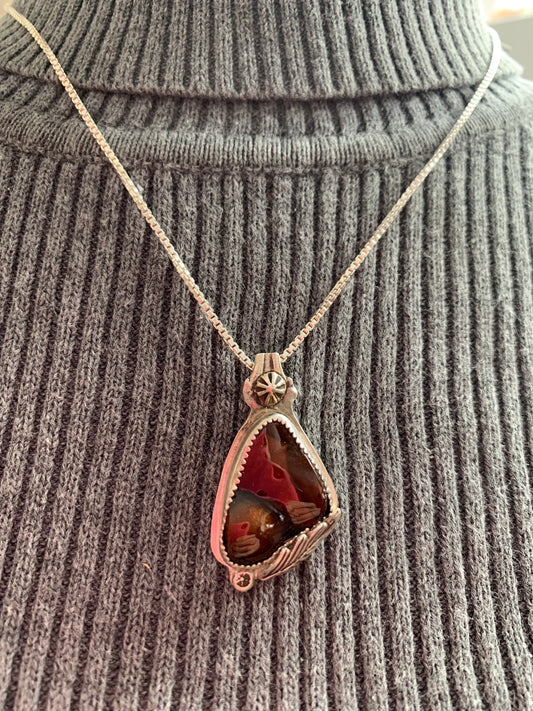 Hand Made Sterling Silver with Fire Agate Pendant Necklace