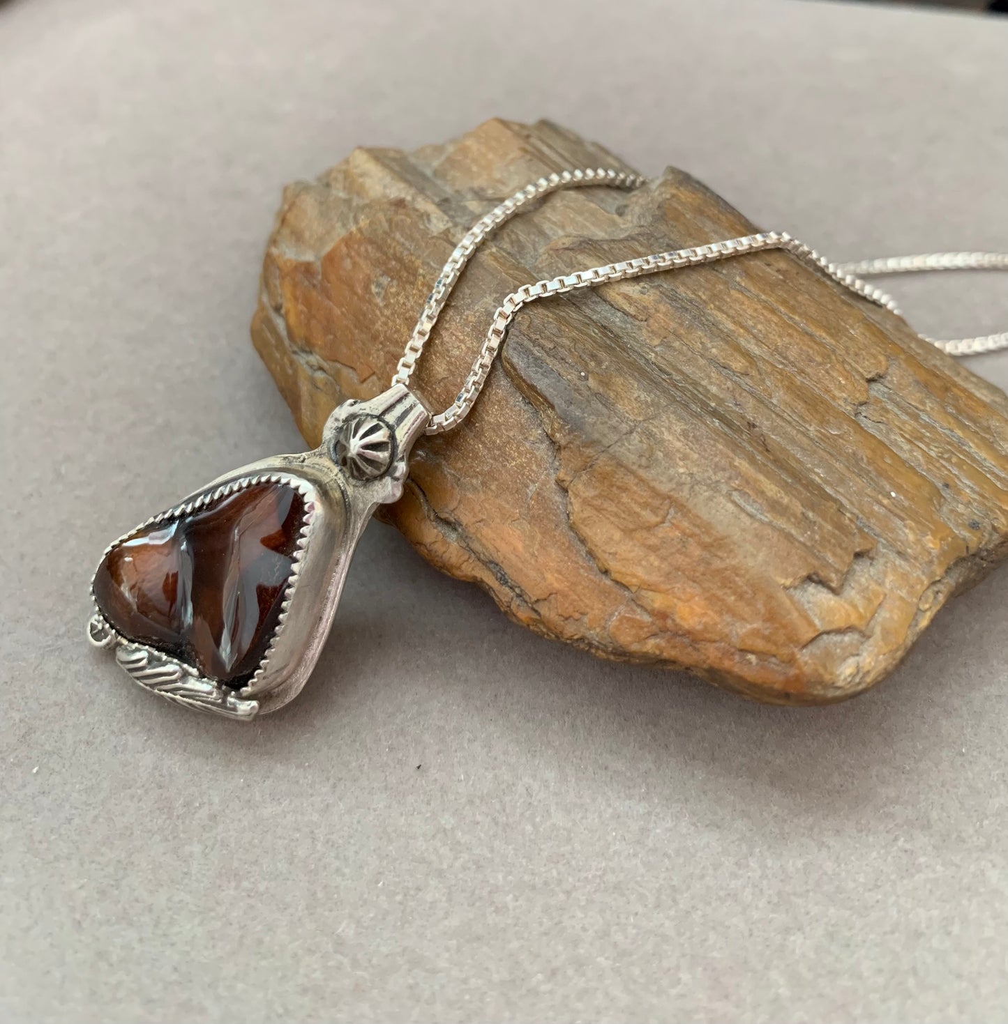 Hand Made Sterling Silver with Fire Agate Pendant Necklace